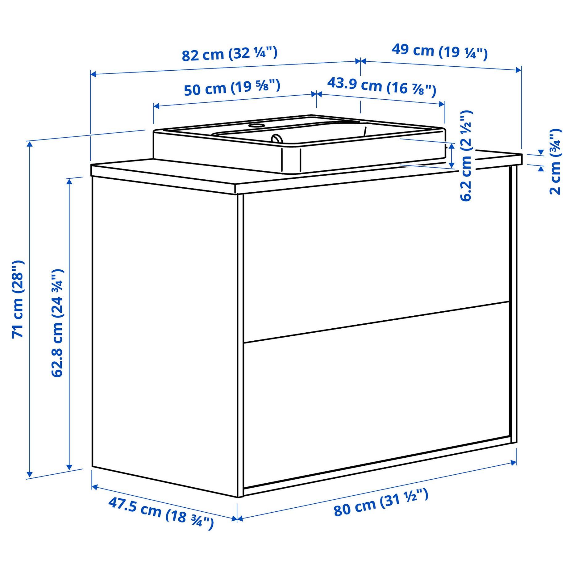 HAVBACK/ORRSJON, wash-stand with drawers/wash-basin, 82x49x71 cm, 496.294.24