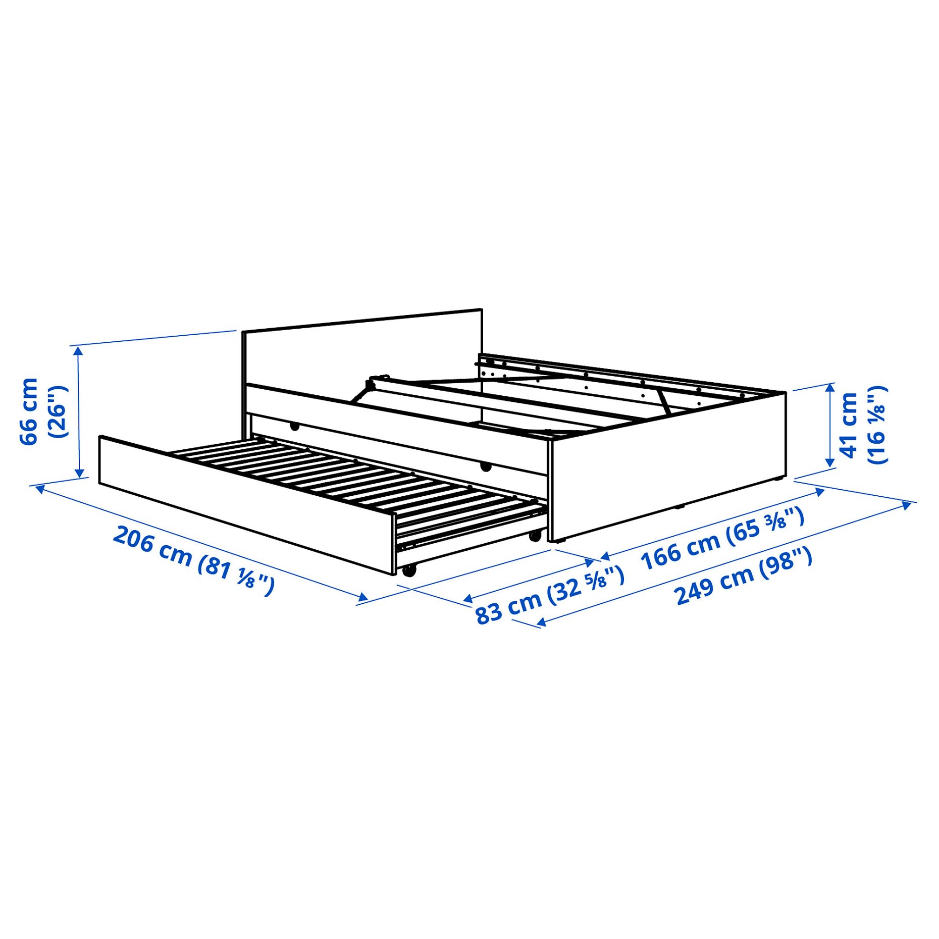 VIHALS, bed frame with 1 trundle bed, 160x200 cm/80x200 cm, 496.347.55