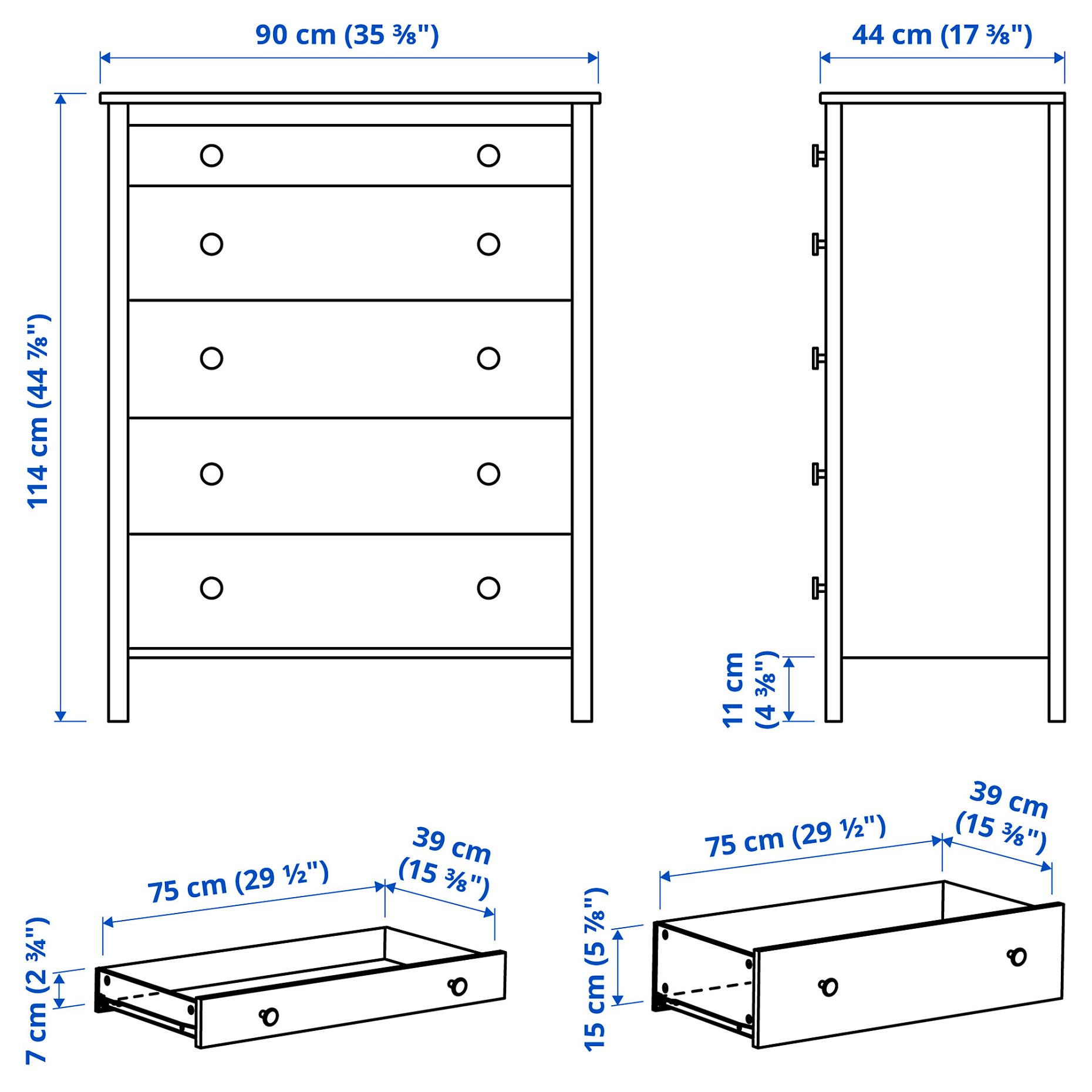 KOPPANG, chest of 5 drawers, 90x114 cm, 503.228.47