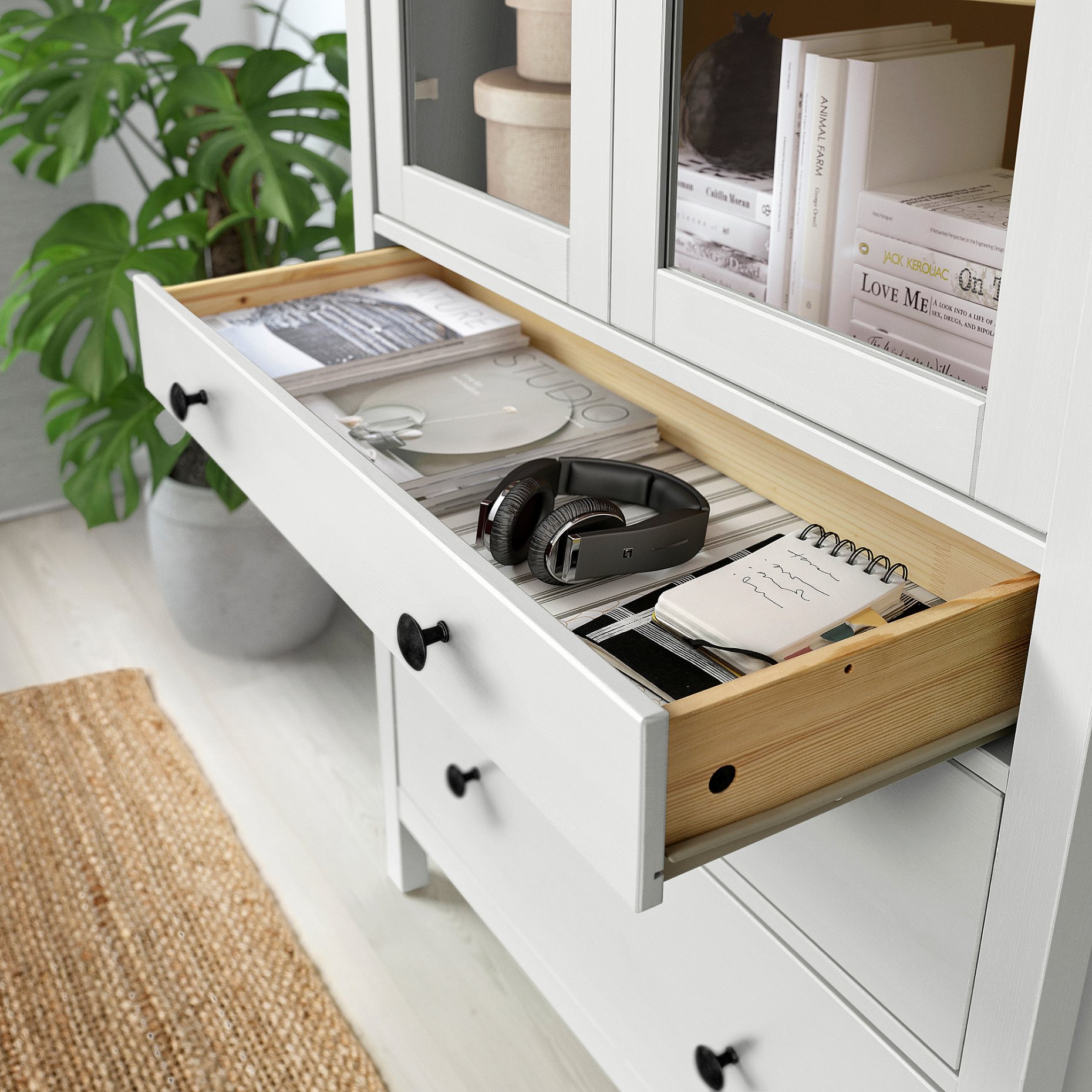 HEMNES, glass-door cabinet with 3 drawers, 504.135.07