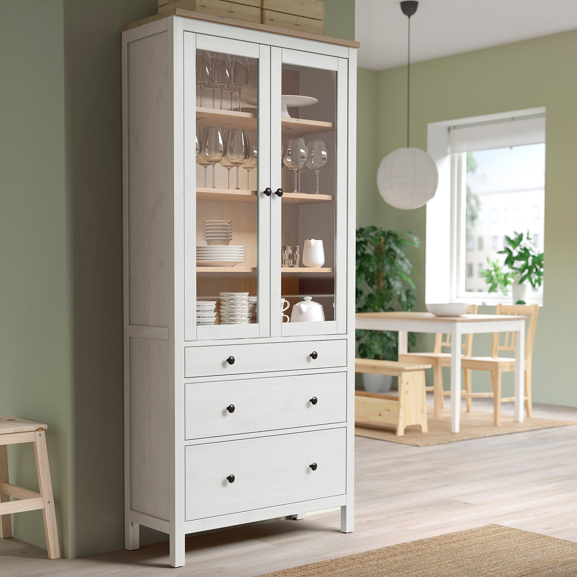 HEMNES, glass-door cabinet with 3 drawers, 504.135.07