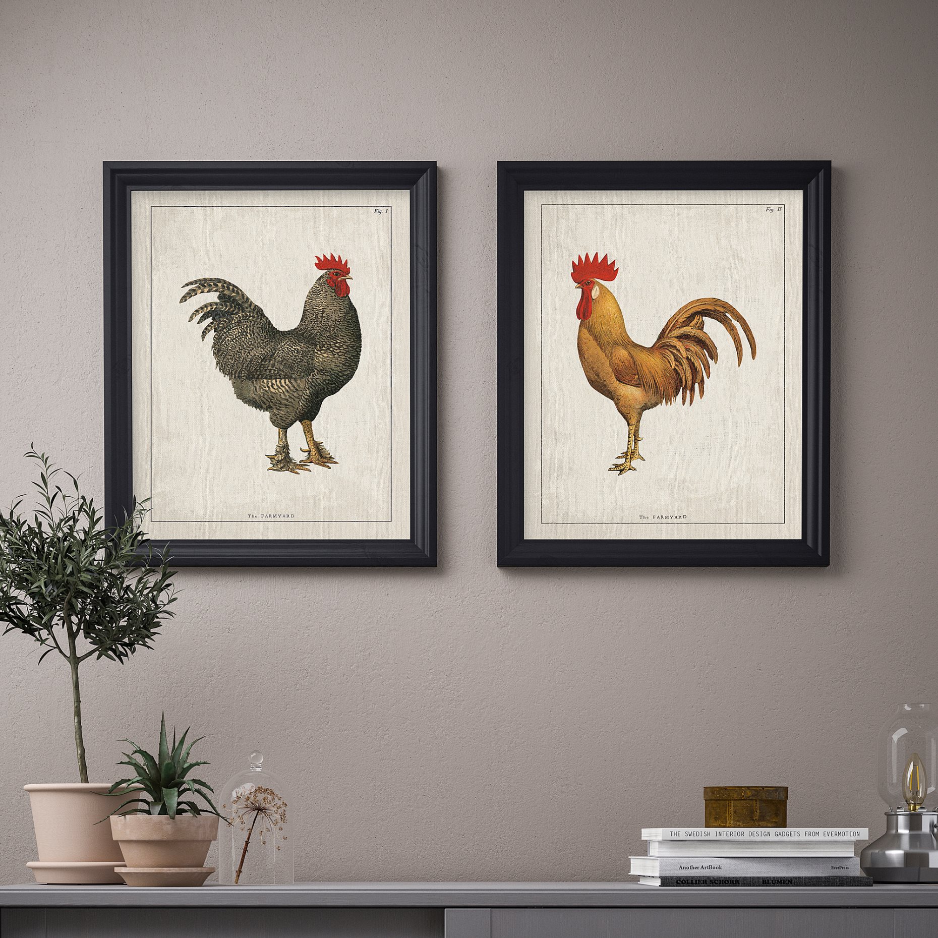 BILD, poster/Farmyard roosters/2 pack, 40x50 cm, 505.606.40