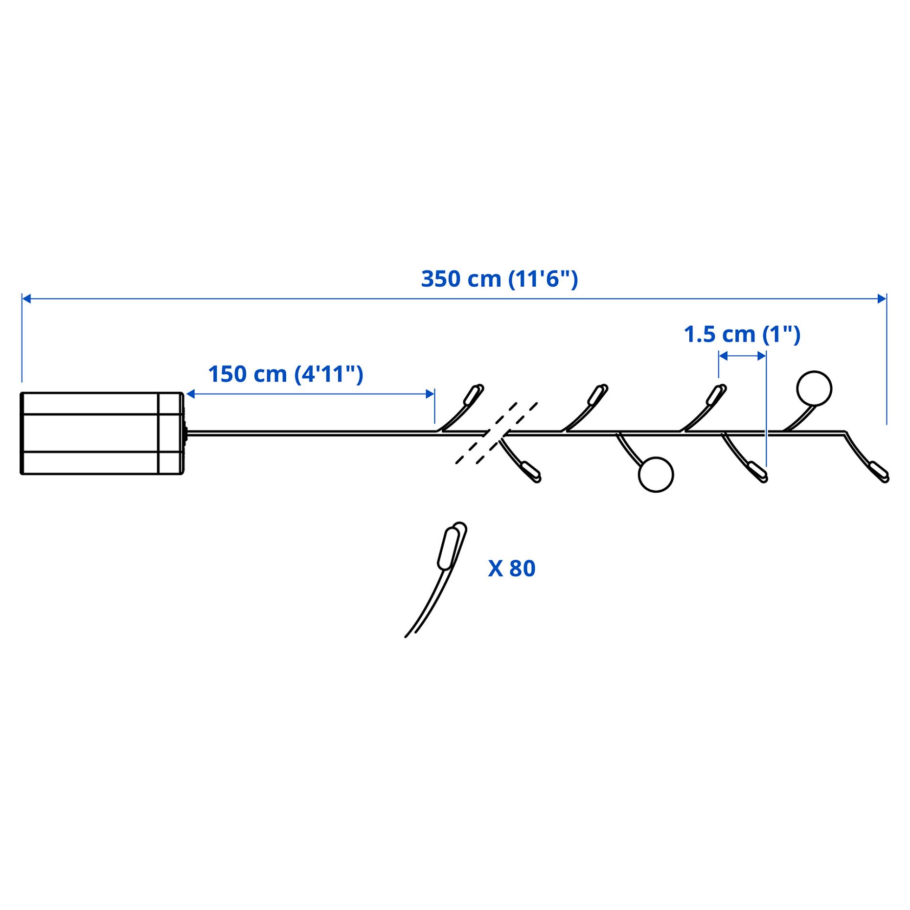 STRÅLA, lighting chain with built in LED light source/80 lights/battery-operated, dots, 505.908.21