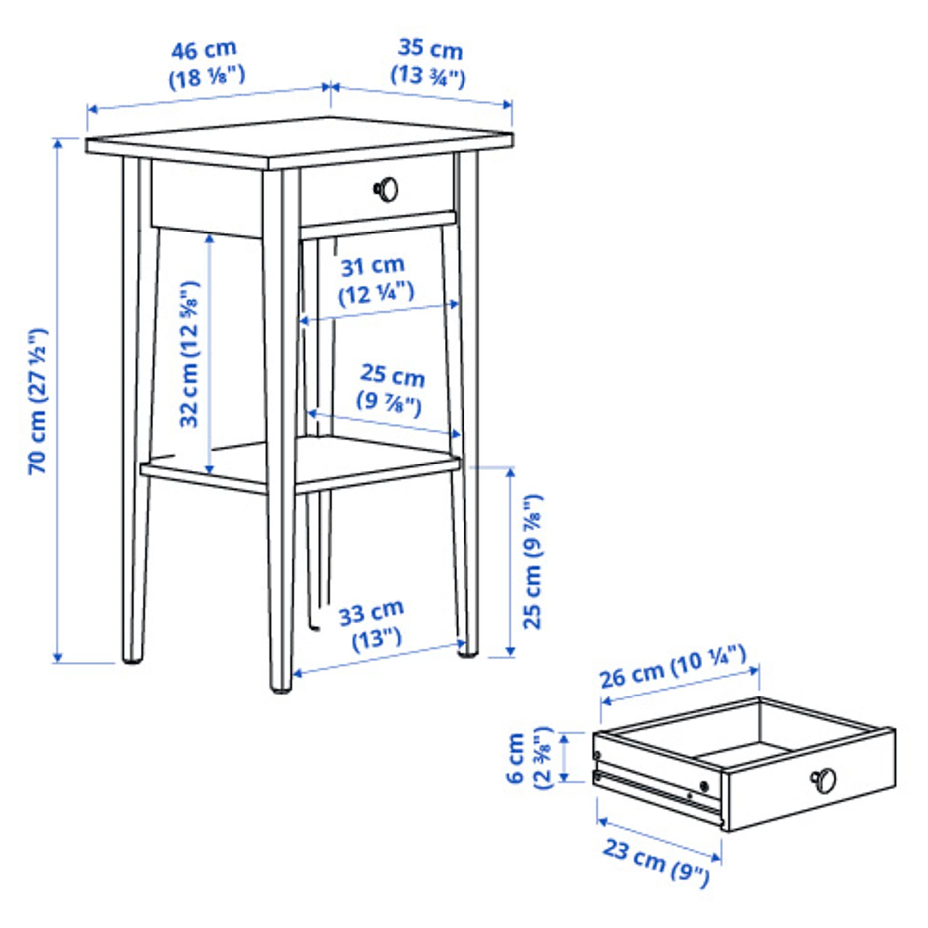 HEMNES, κομοδίνο, 46x35 cm, 506.107.39
