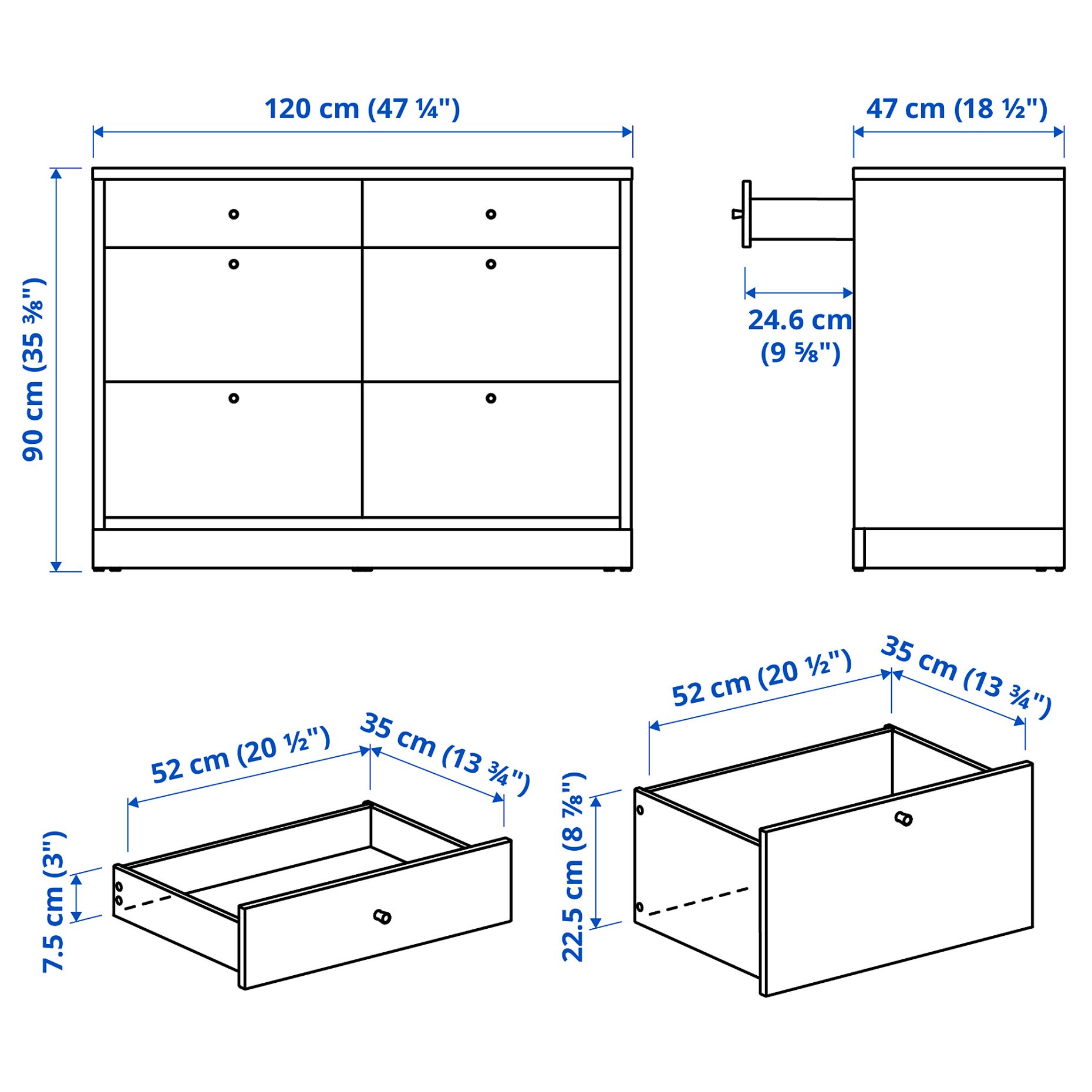 TONSTAD, chest of 6 drawers, 120x47x90 cm, 506.146.24