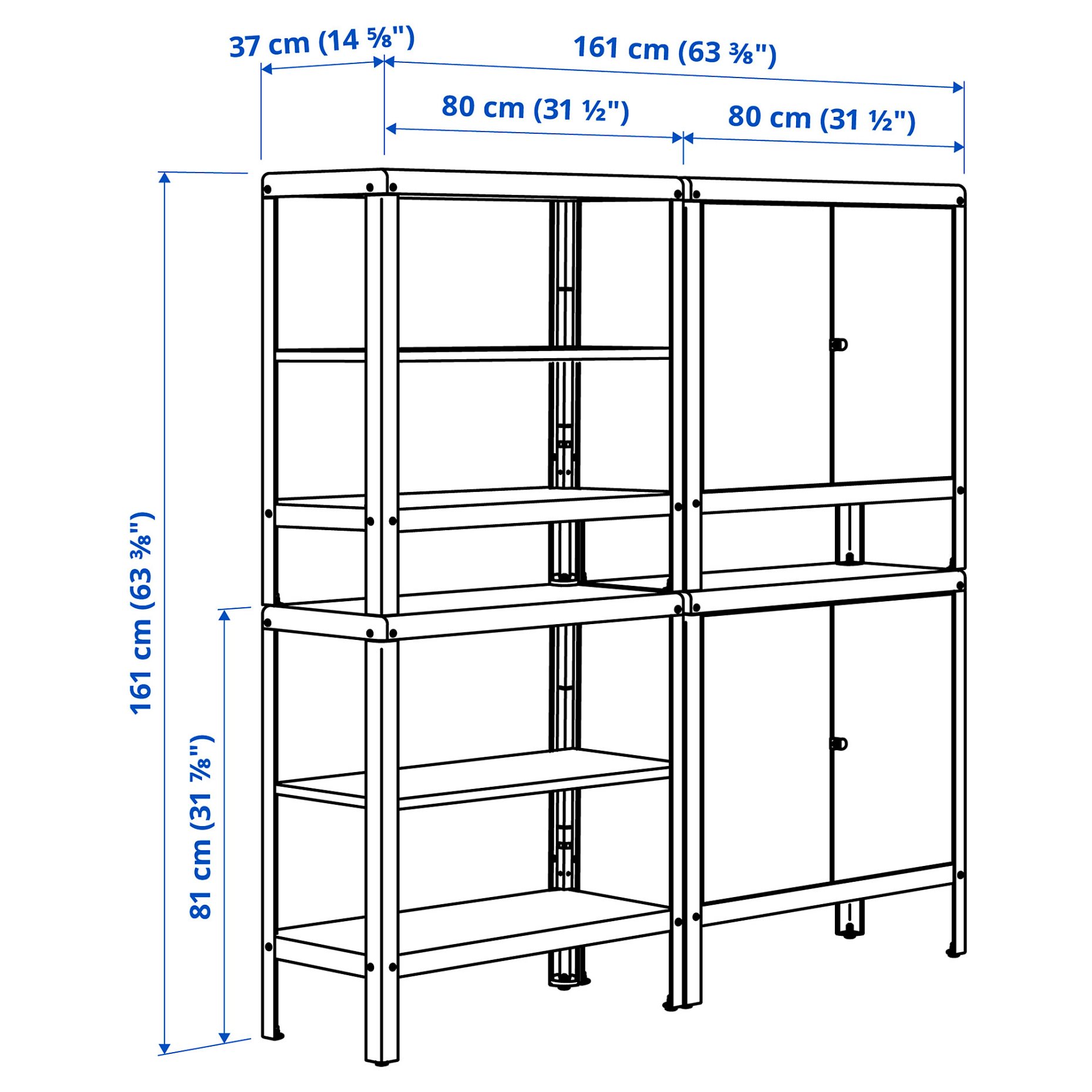 KOLBJÖRN, shelving unit with 2 cabinets, 161x37x161 cm, 592.916.34