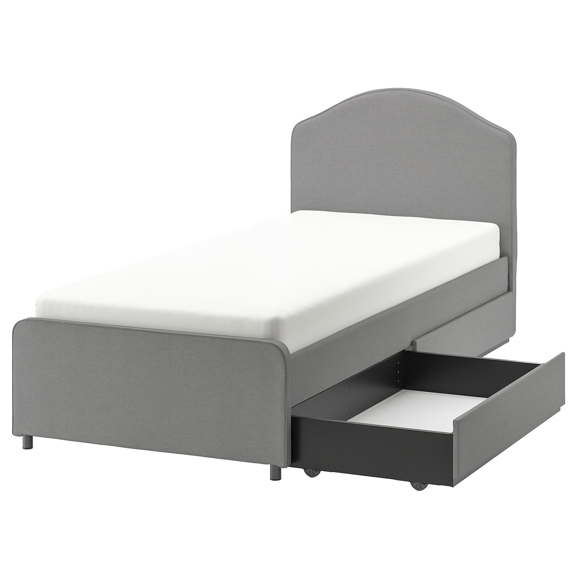 HAUGA, upholstered bed/2 storage boxes, 90x200 cm, 593.365.95