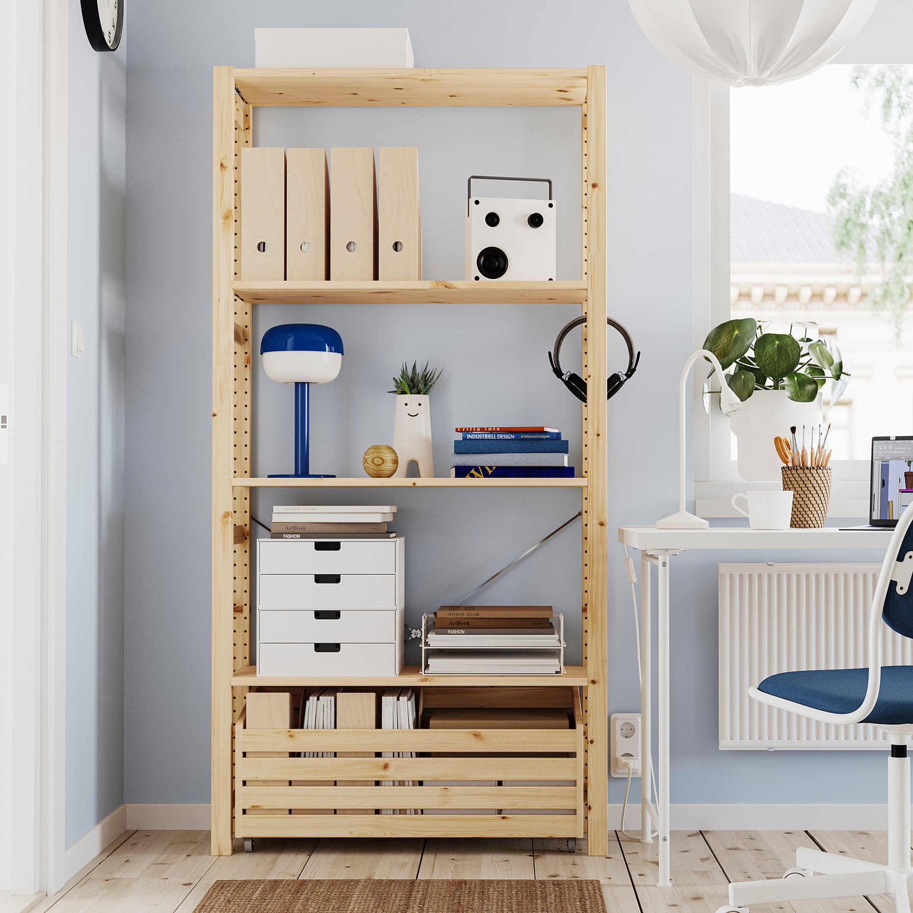IVAR, shelving unit with storage box, 89x30x179 cm, 594.038.15