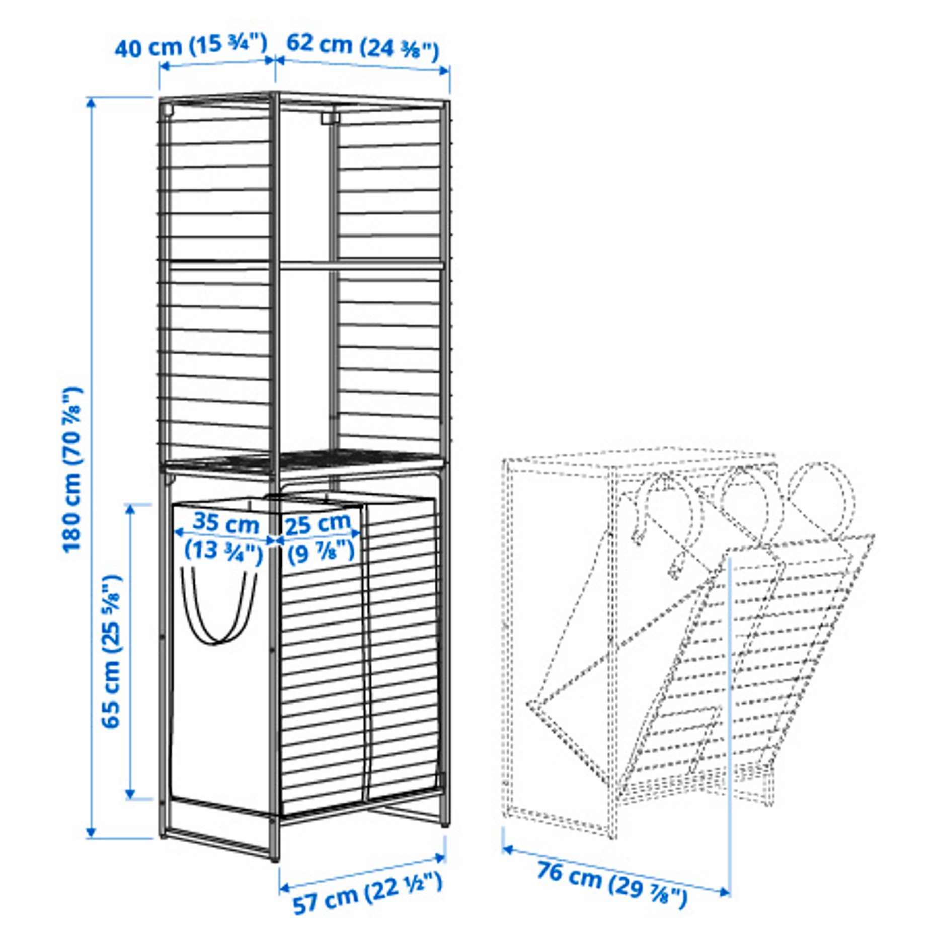 JOSTEIN, shelving unit with bags/grid/in/outdoor/wire, 62x40/76x180 cm, 594.372.74