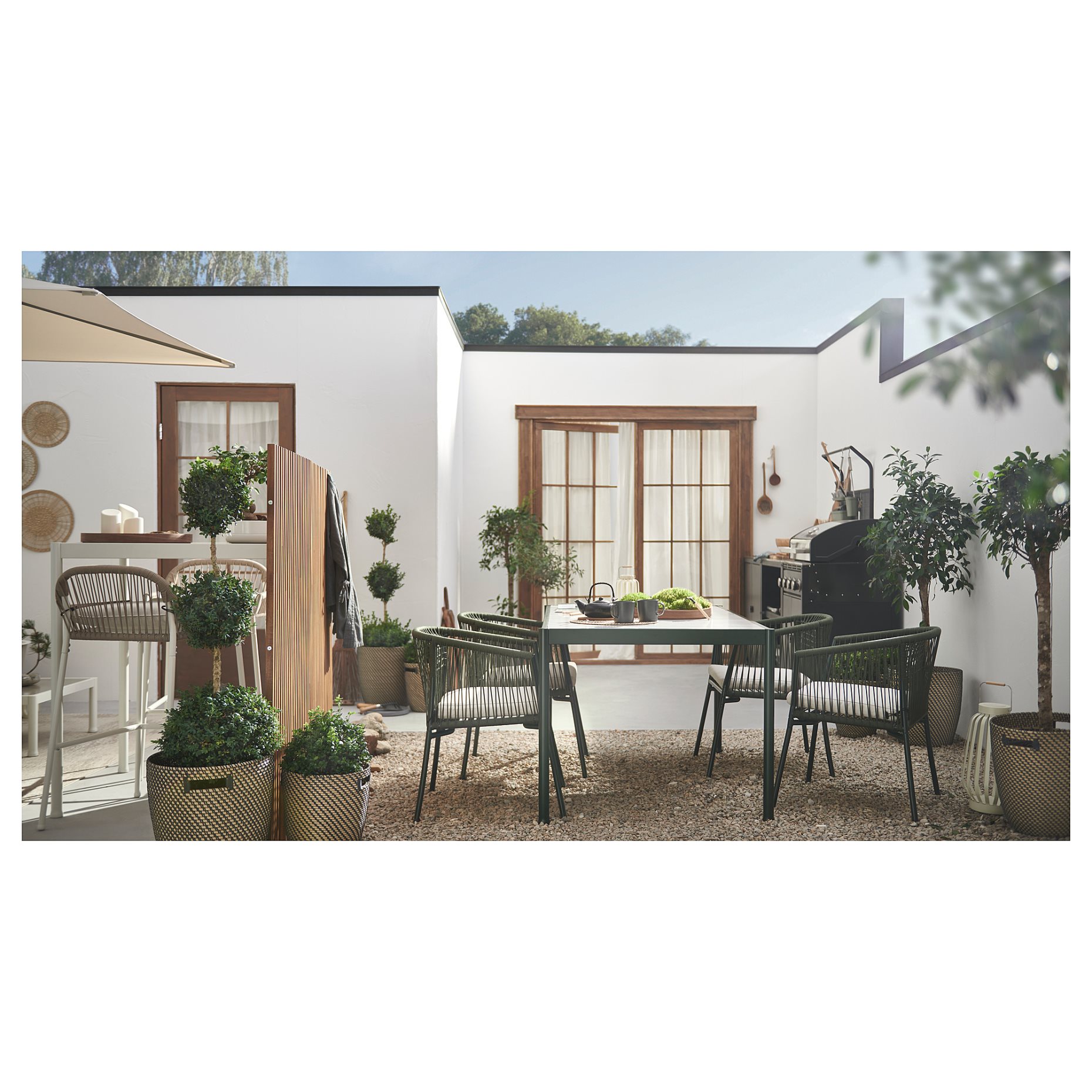 SEGERÖN, table and 4 chairs with armrests/outdoor, 147 cm, 594.948.44