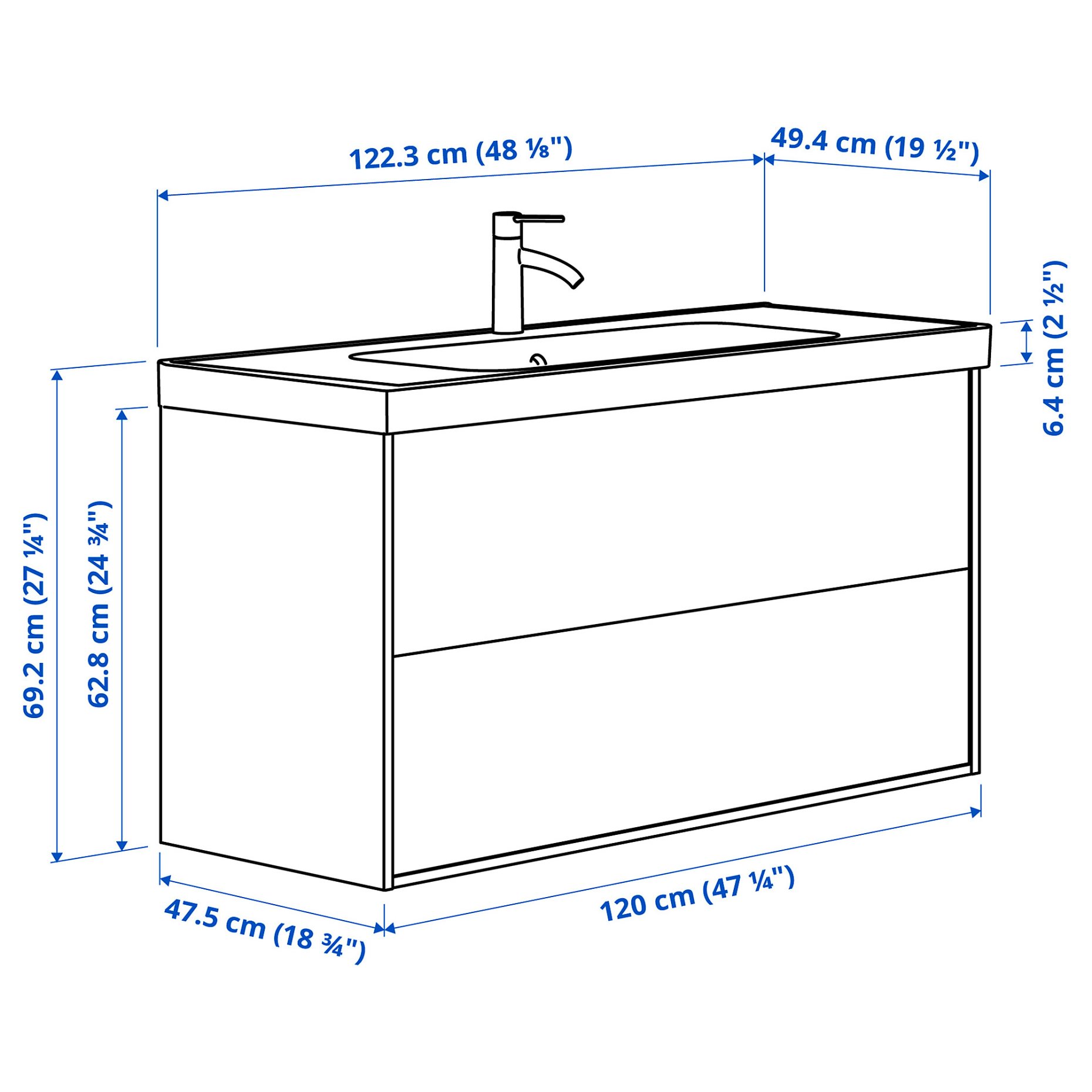 ANGSJON/ORRSJON, wash-stand with drawers/wash-basin/tap, 122x49x69 cm, 595.140.74
