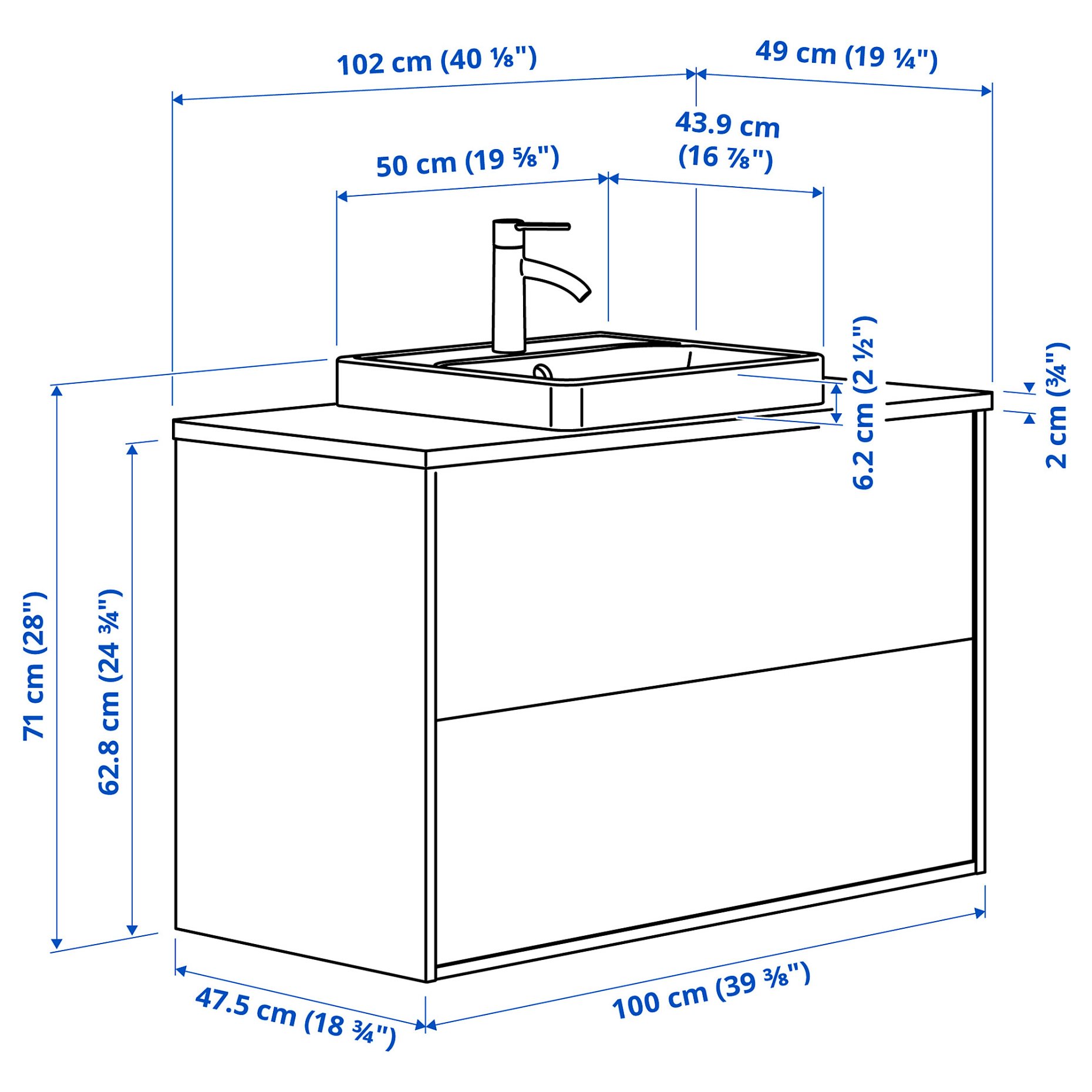 HAVBACK/ORRSJON, wash-stand with drawers/wash-basin/tap, 102x49x71 cm, 595.215.31