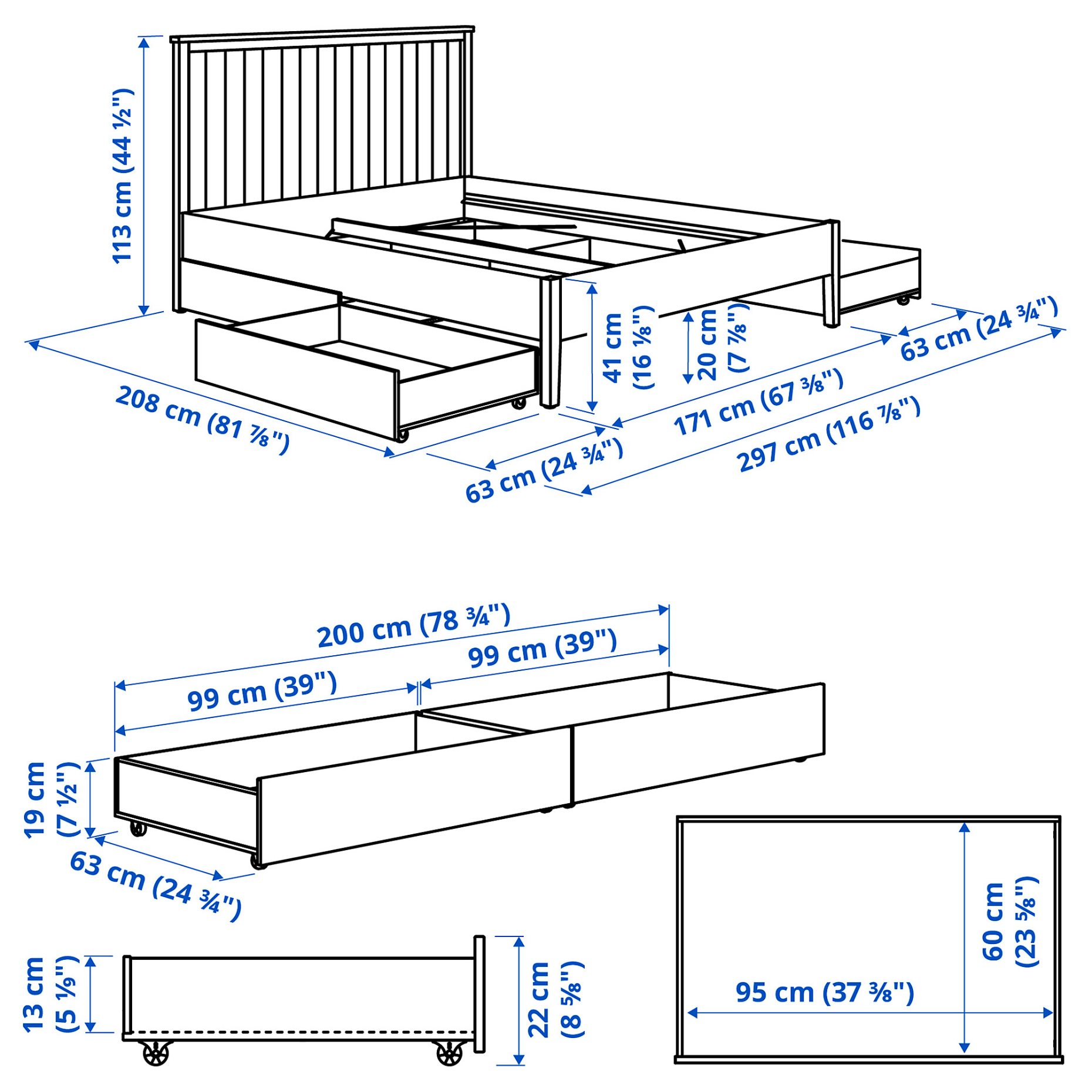 GULLABERG, bed frame with 4 storage boxes, 160x200 cm, 596.148.46