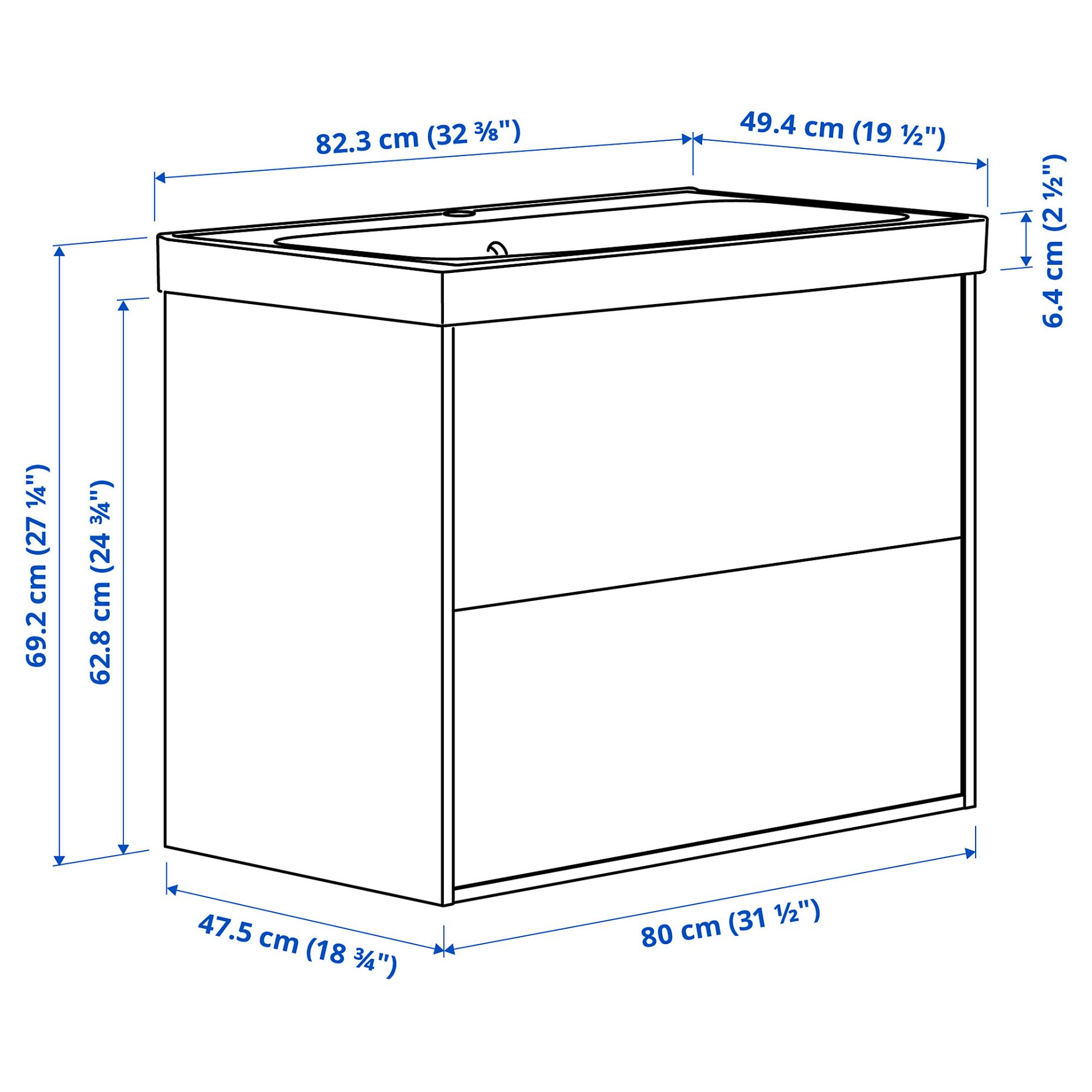 HAVBACK/ORRSJON, wash-stand with drawers/wash-basin, 82x49x69 cm, 596.293.67