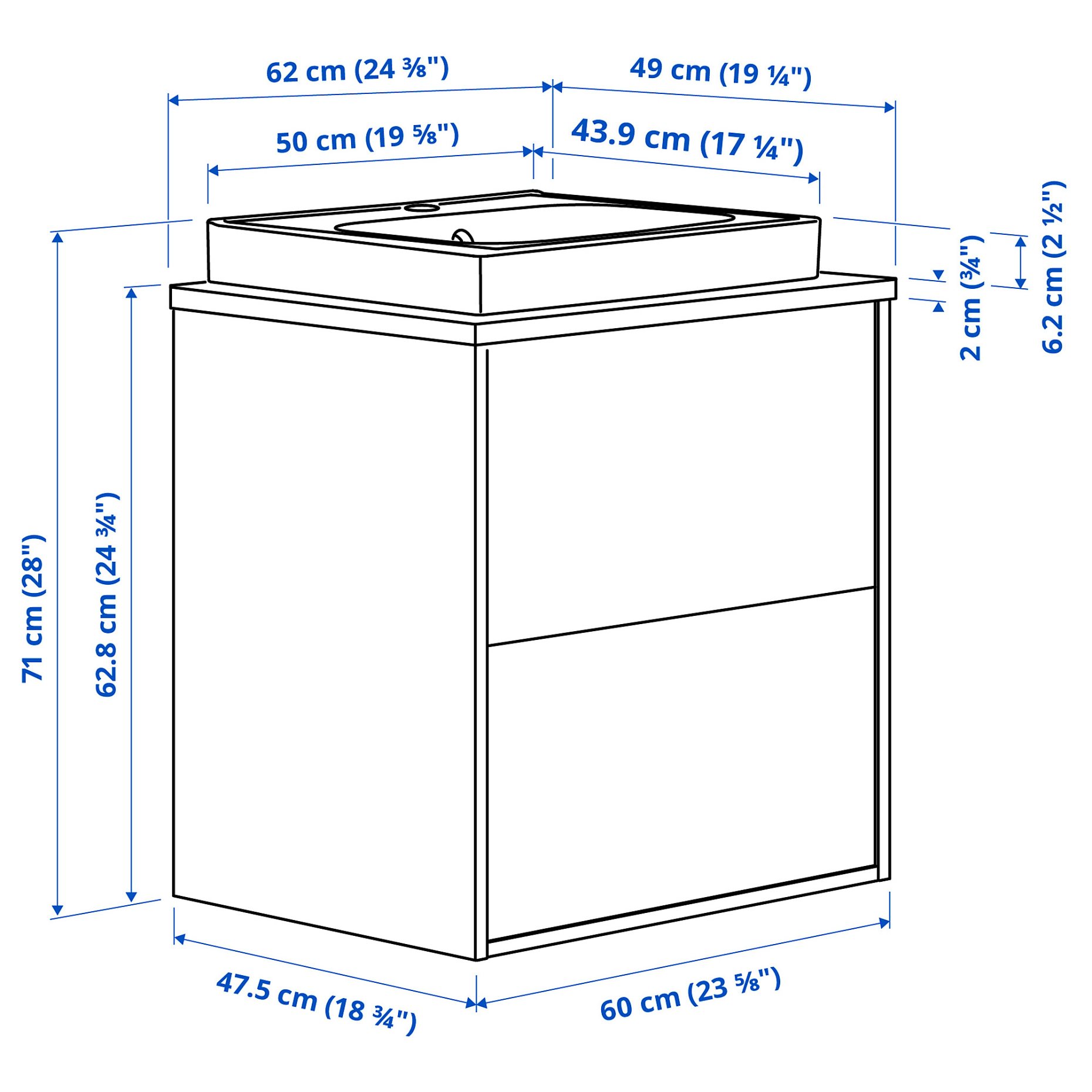 HAVBACK/ORRSJON, wash-stand with drawers/wash-basin, 62x49x71, 596.293.72