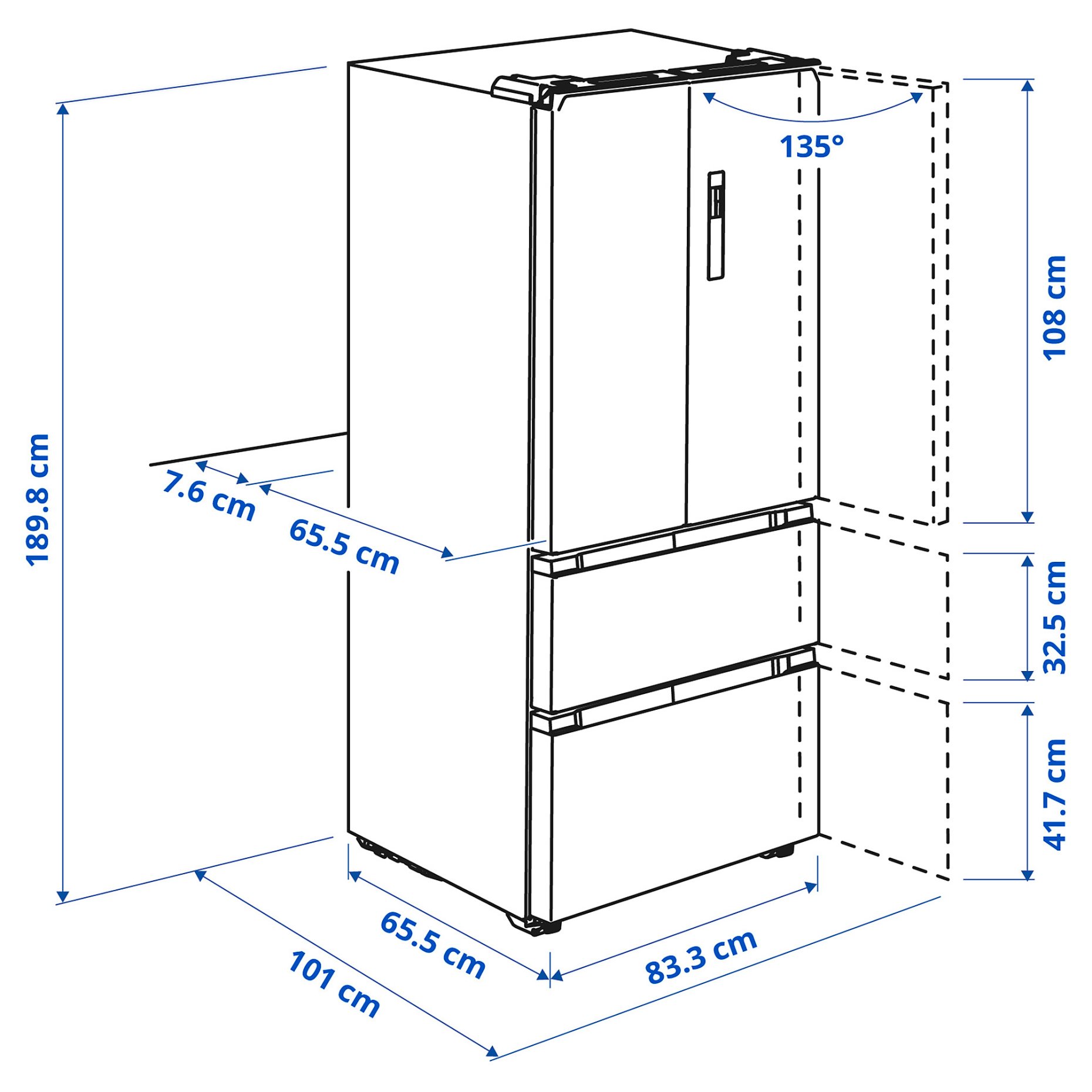 VINTERKALL, french door fridge/freezer IKEA 700/ freestanding, 604.901.28