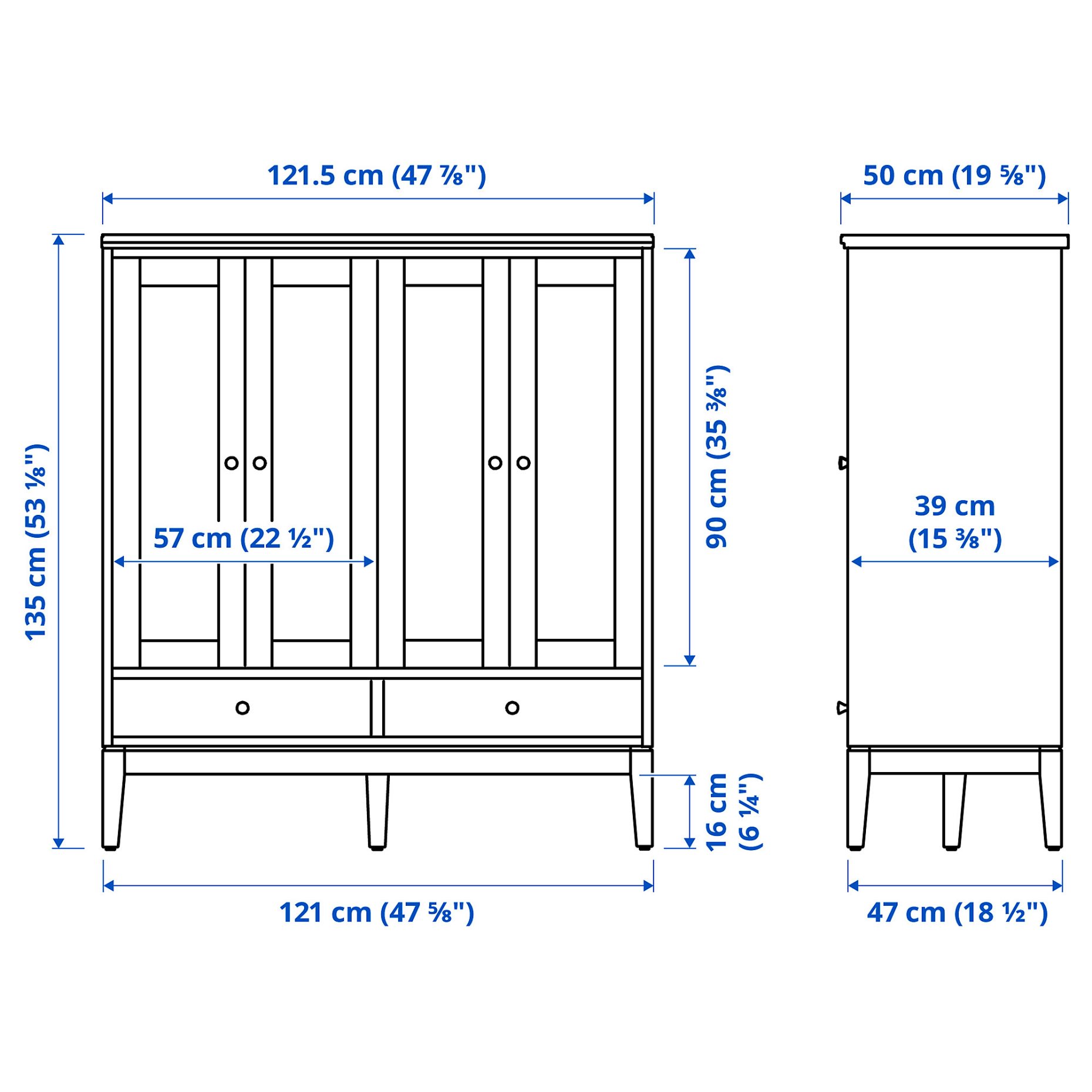 IDANÄS, ντουλάπι με διπλές γυάλινες πόρτες, 121x50x135 cm, 604.960.31