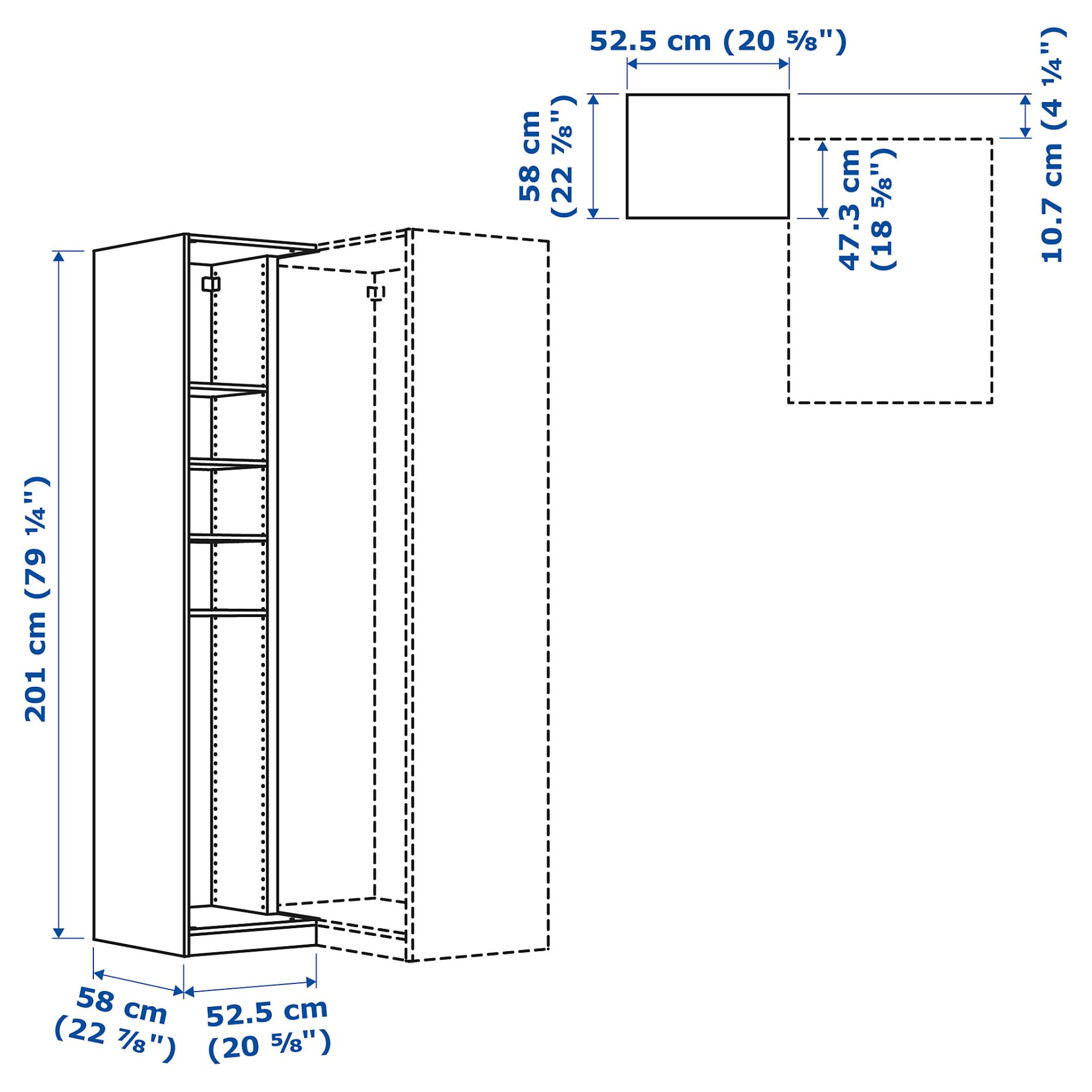 PAX, add-on corner unit with 4 shelves, 53x58x201 cm, 605.151.19