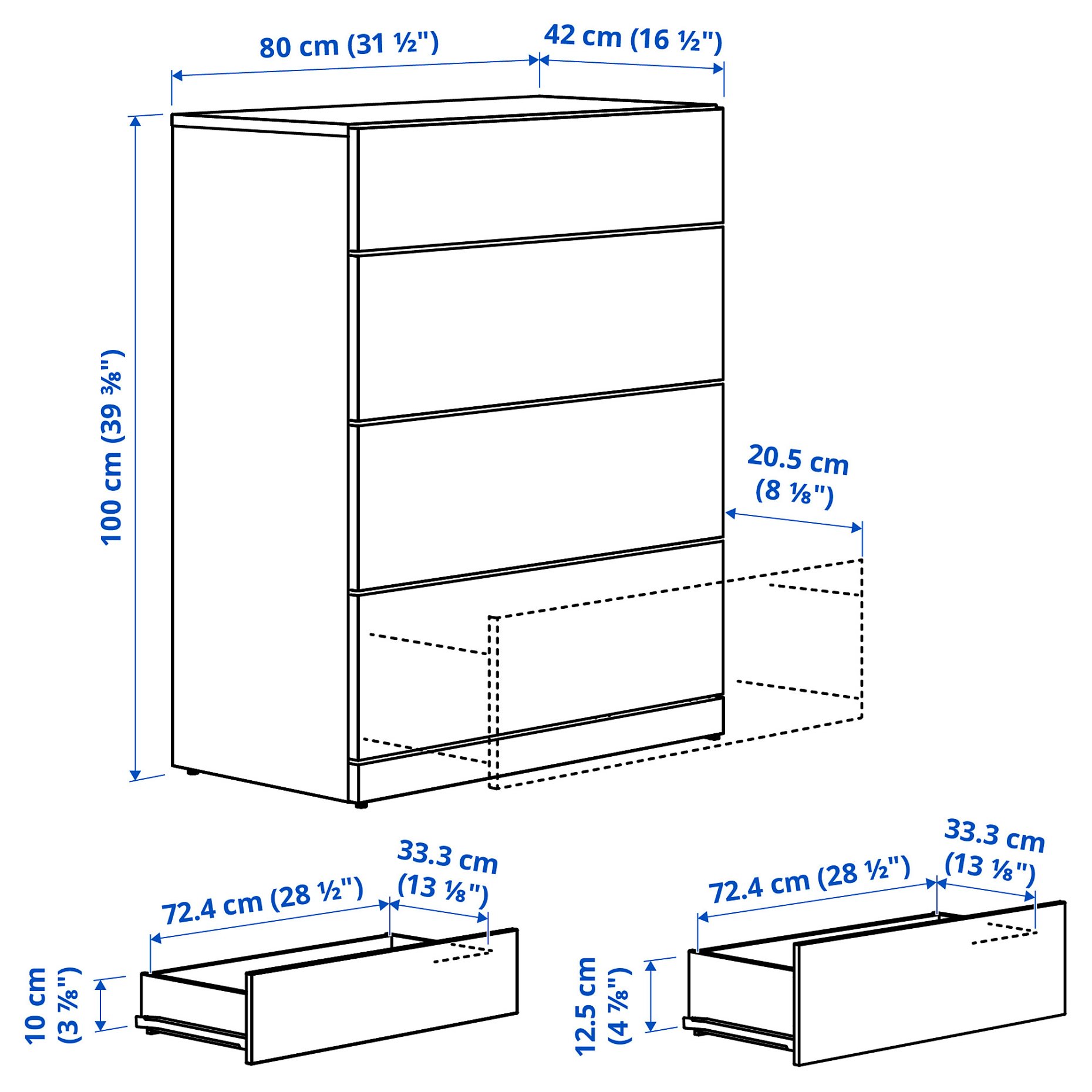 chest of 4 drawers, 80x42x100 cm, 605.993.50