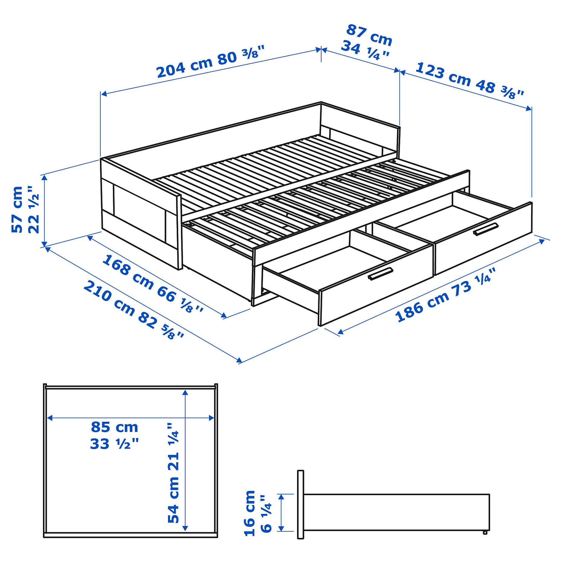 BRIMNES, κρεβάτι επισκέπτη day bed με 2 συρτάρια, 80x200 cm, 606.033.14