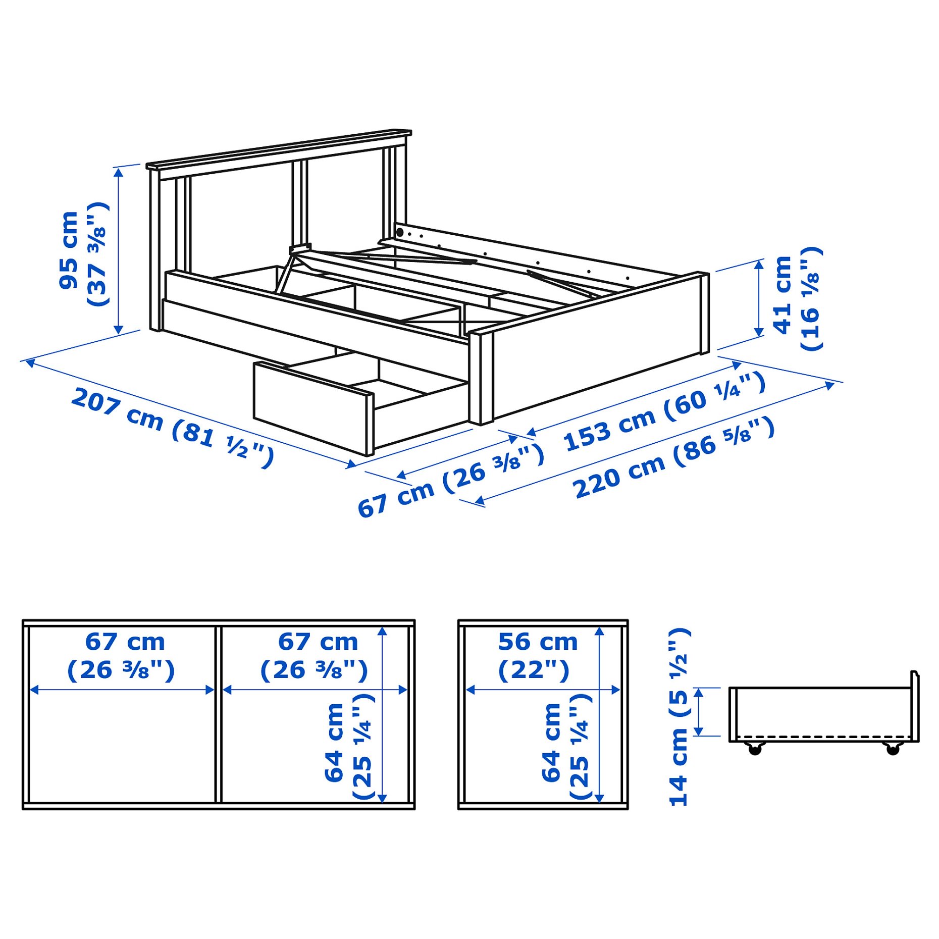 SONGESAND, bed frame with 2 storage boxes, 140X200 cm, 692.411.01