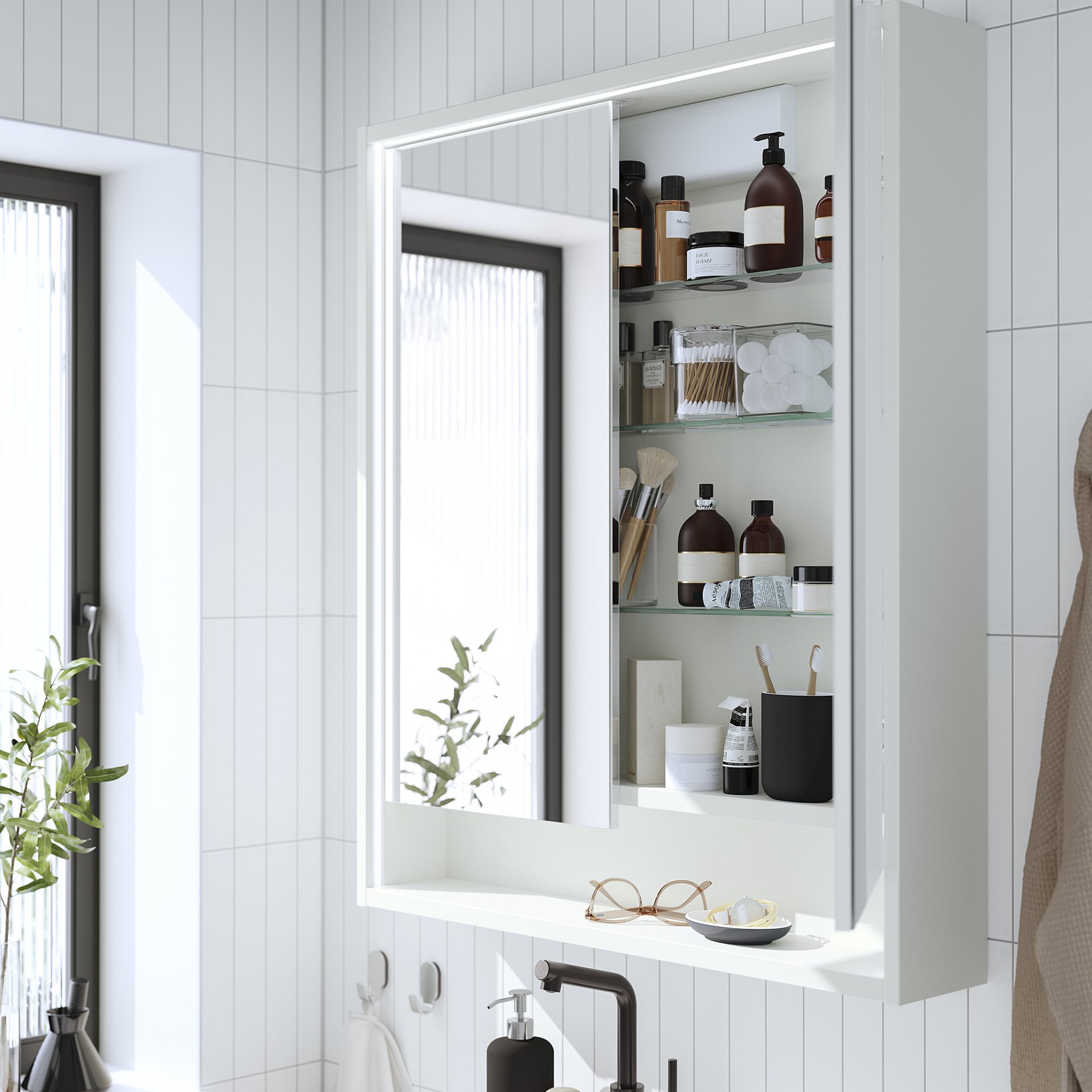 FAXALVEN, ντουλάπι με καθρέφτη με ενσωματωμένο φωτισμό, 80x15x95 cm, 695.167.13