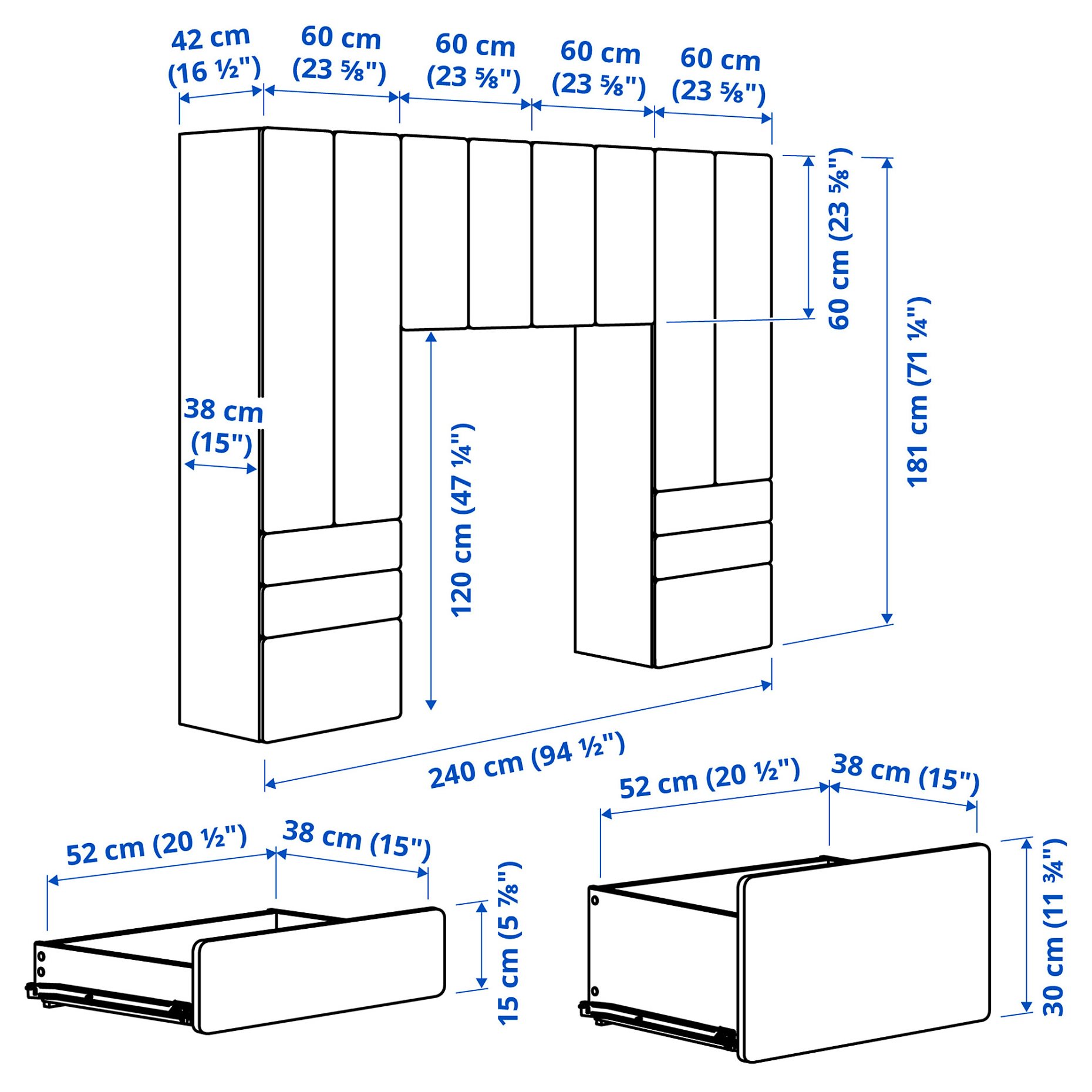 SMASTAD/PLATSA, storage combination, 240x42x181 cm, 695.445.65