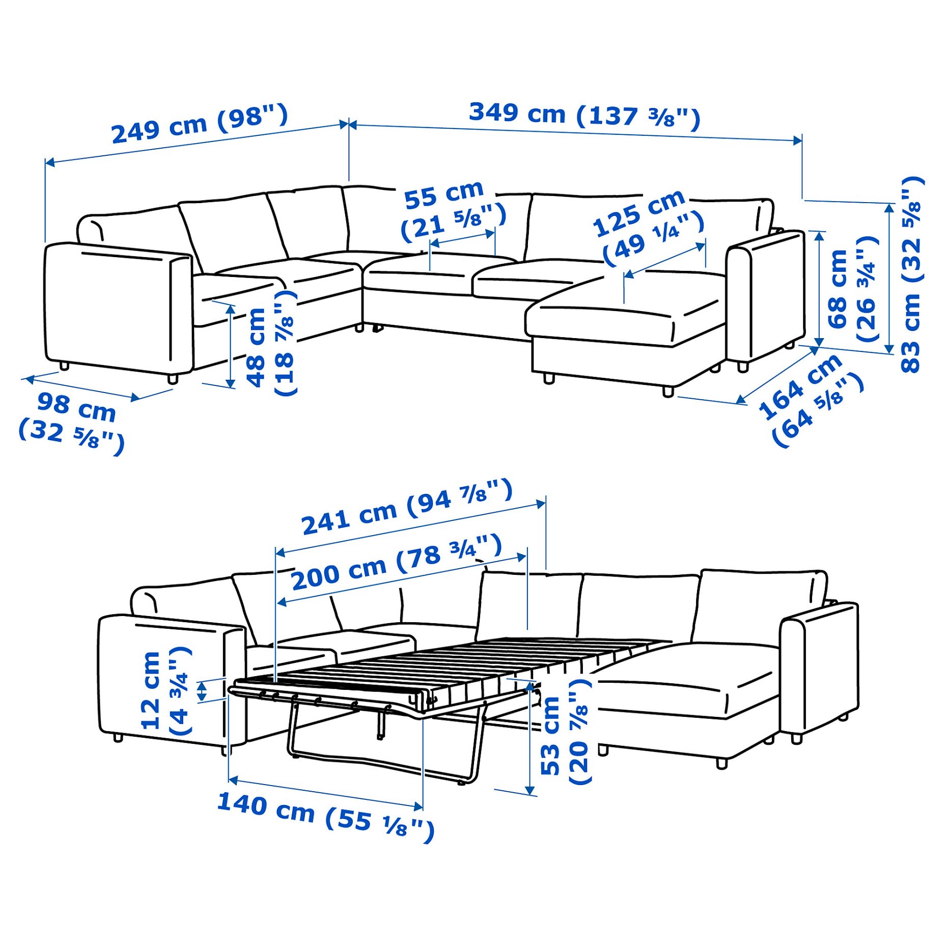 VIMLE, γωνιακός καναπές-κρεβάτι, 5 θέσεων με σεζλόνγκ, 695.452.25
