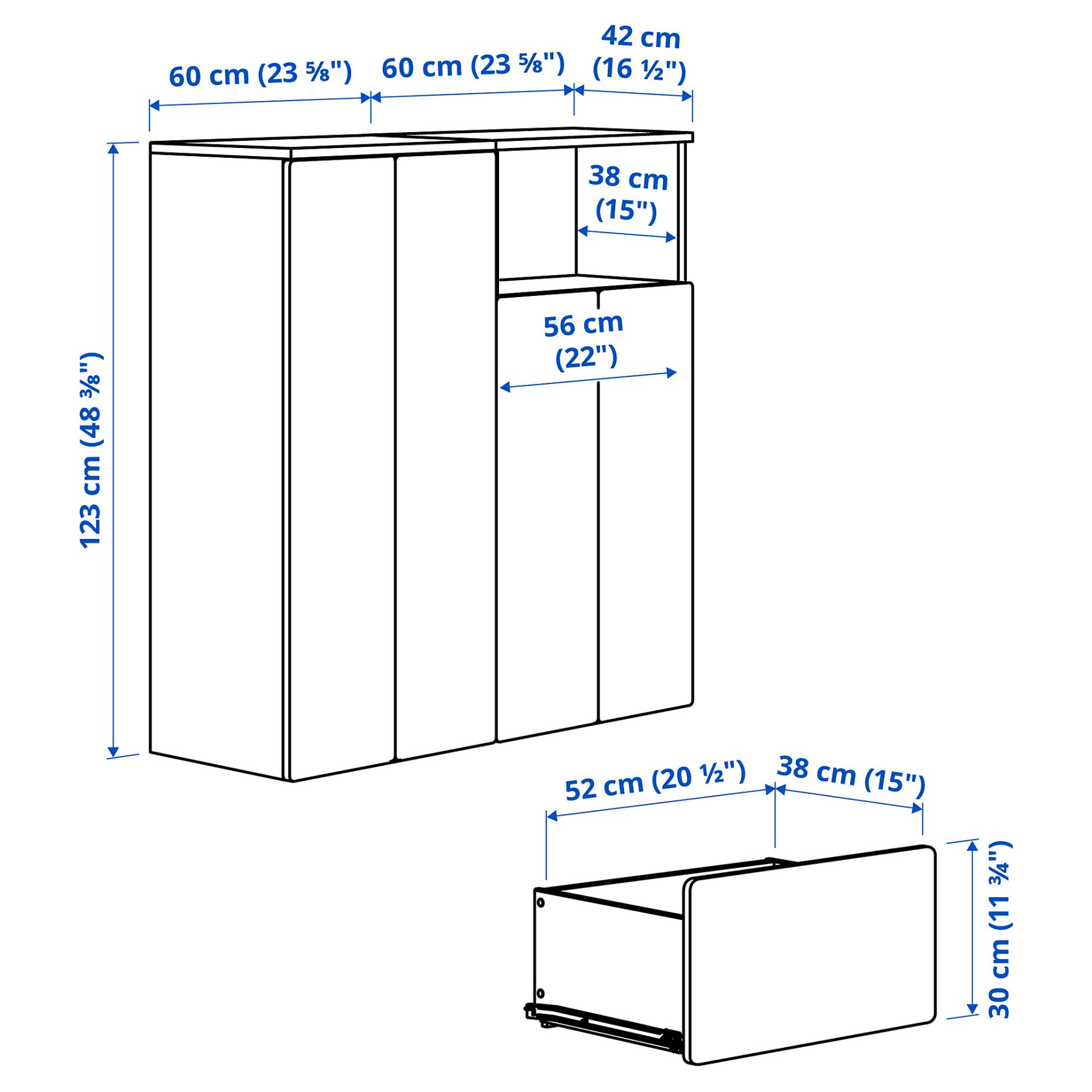 SMASTAD/PLATSA, storage combination  with 3 drawers, 120x42x123 cm, 695.499.83