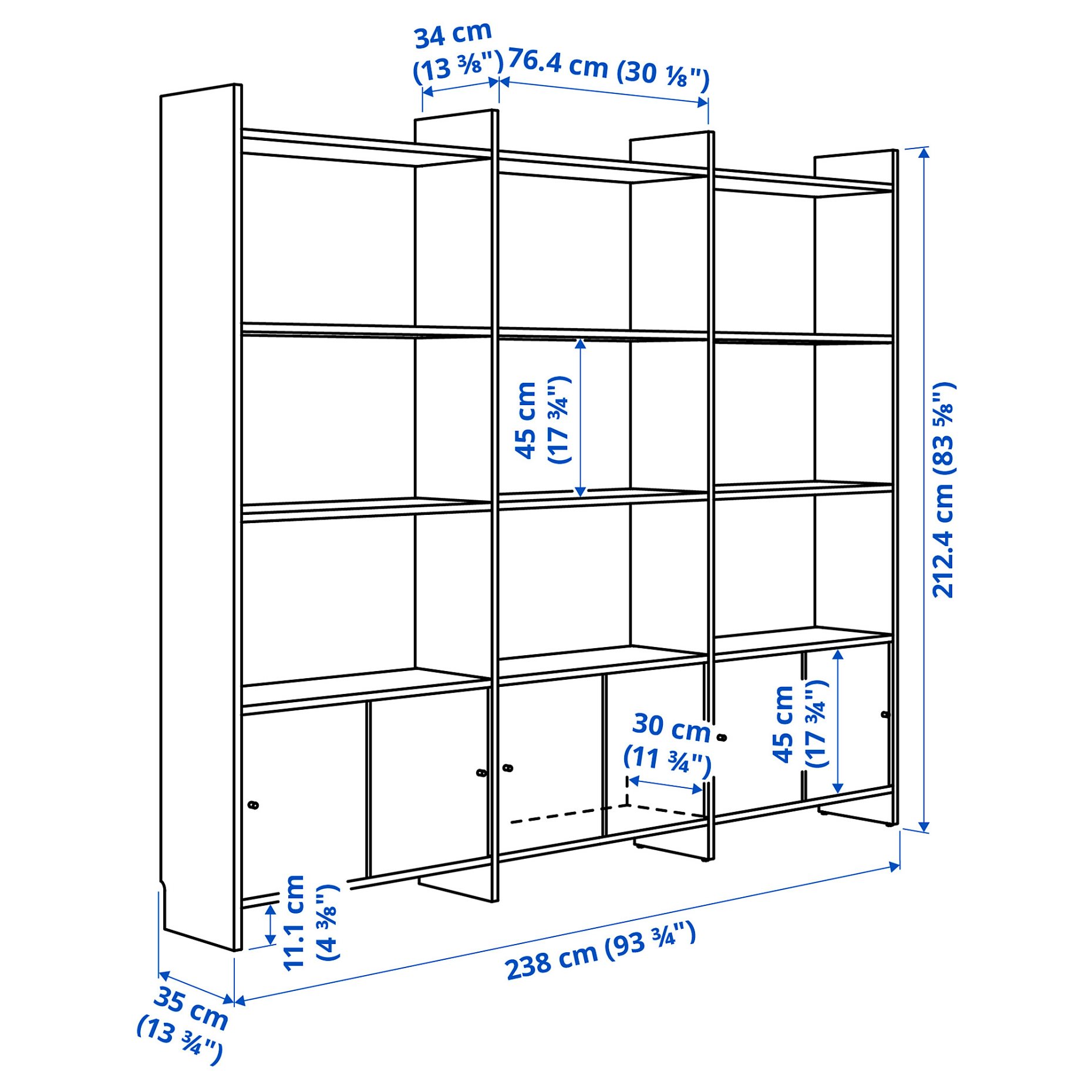 LÅDMAKARE, storage combination with sliding doors and 9 shelves, 238x35x212 cm, 695.639.88