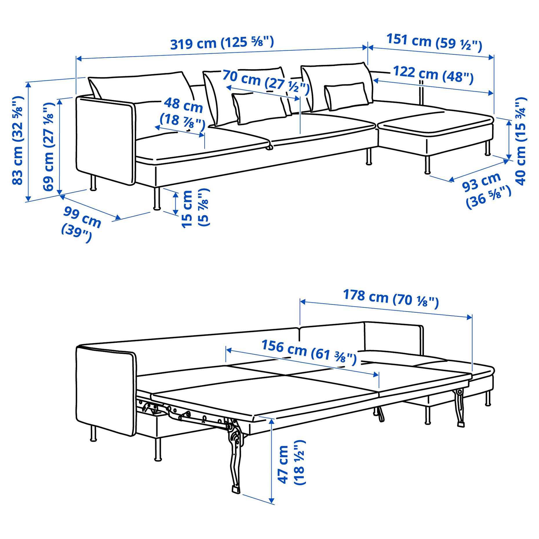 SÖDERHAMN, 4-seat sofa-bed with chaise longue, 696.161.28