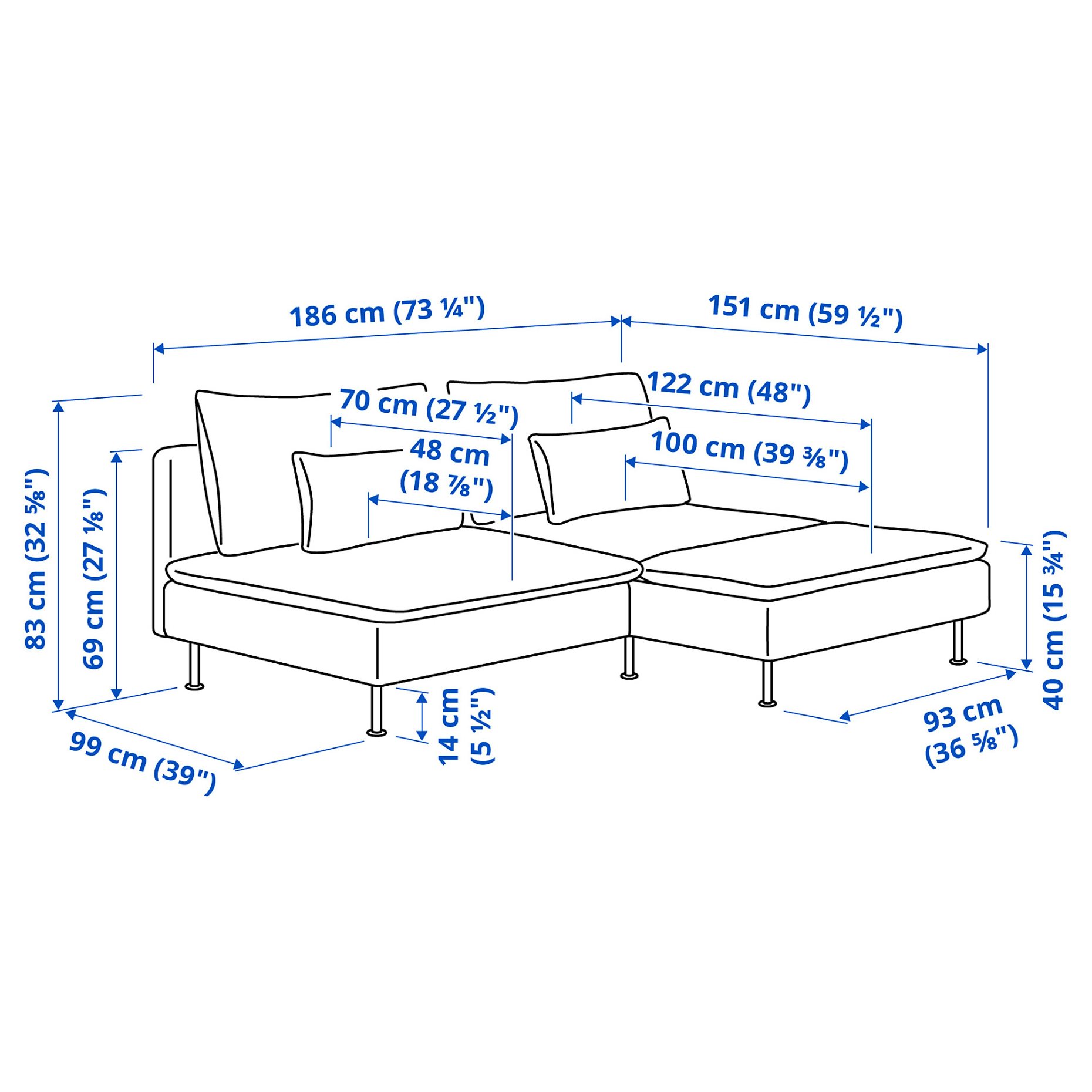 SÖDERHAMN, 2-seat sofa with chaise longue, 696.217.52