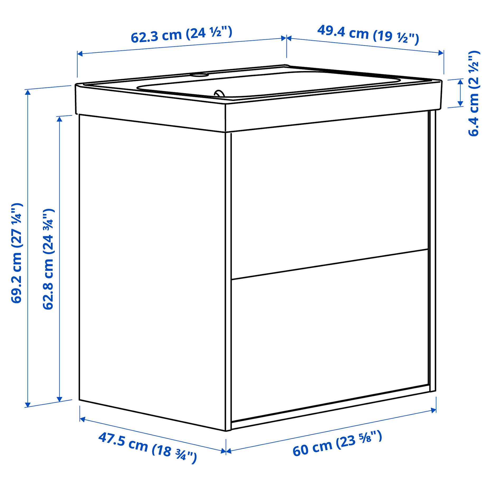 HAVBACK/ORRSJON, wash-stand with drawers/wash-basin, 62x49x69 cm, 696.293.19