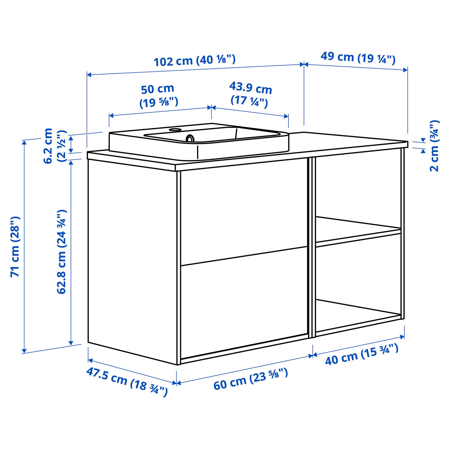 HAVBACK/ORRSJON, wash-stand/wash-basin, 102x49x71 cm, 696.293.76