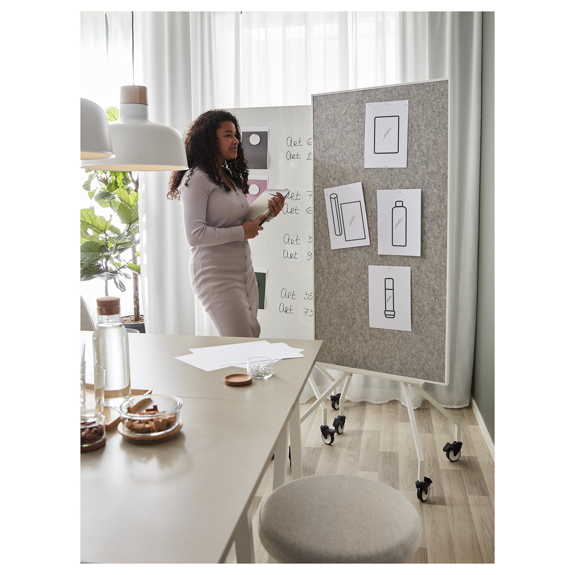 ELLOVEN, ασπροπίνακας/πίνακας ανακοινώσεων με ροδάκια, 70x180 cm, 704.747.69