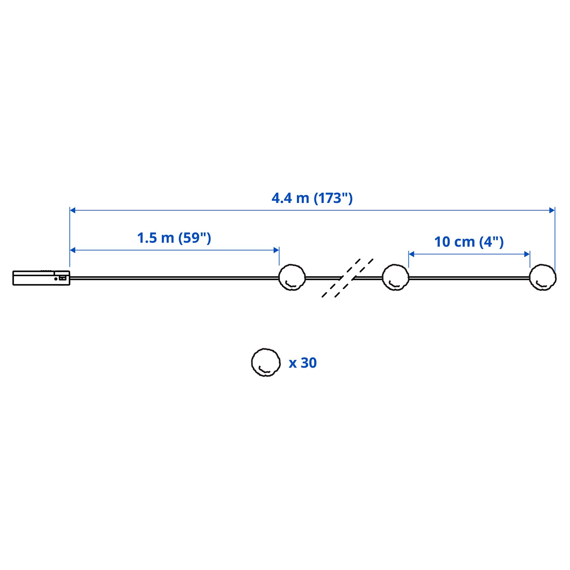 STRÅLA, γιρλάντα φωτισμού με ενσωματωμένο φωτισμό LED/30 λαμπτήρες/παγόσφαιρα/λειτουργία με μπαταρία, 705.626.81