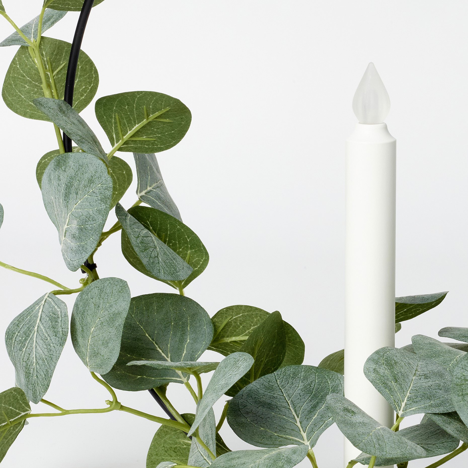 STRÅLA, candle holder with built-in LED light source/artificial eucalyptus/battery-operated, 36 cm, 705.630.63