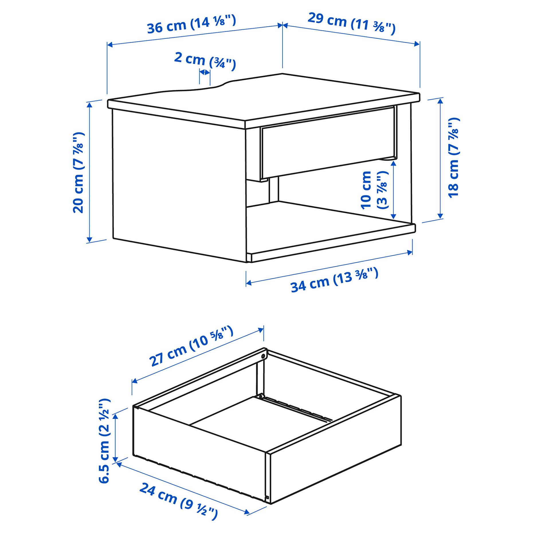 STOMSO, wall-mounted bedside table, 36x29x20 cm, 705.678.05