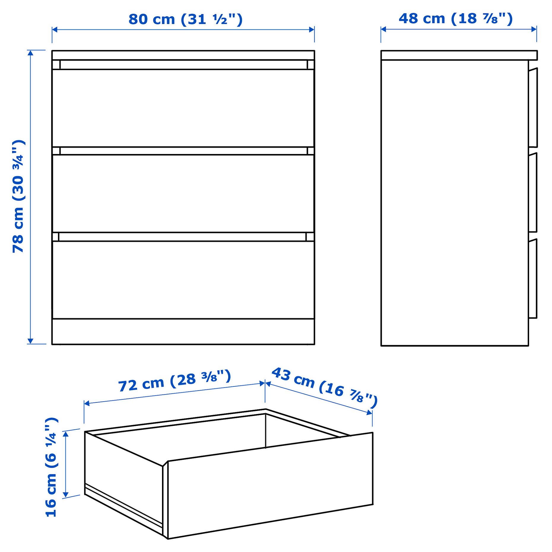 MALM, chest of 3 drawers, 80x78 cm, 705.690.79