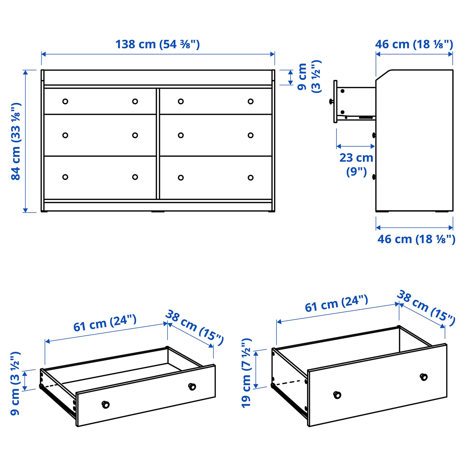 HAUGA, chest of 6 drawers, 138x46x84 cm, 705.815.33