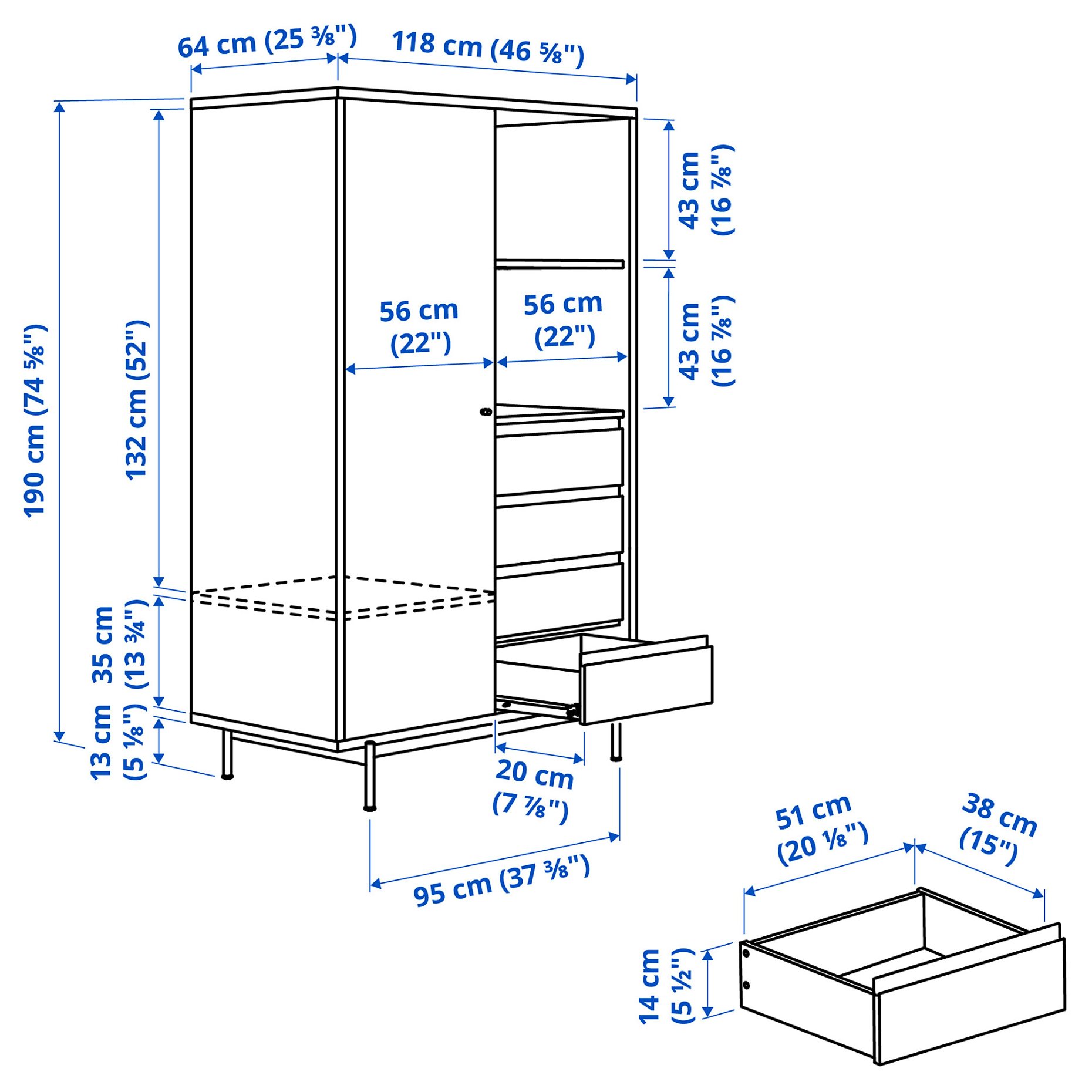 RÅDMANSÖ, ντουλάπα, 118x64x190 cm, 705.936.06