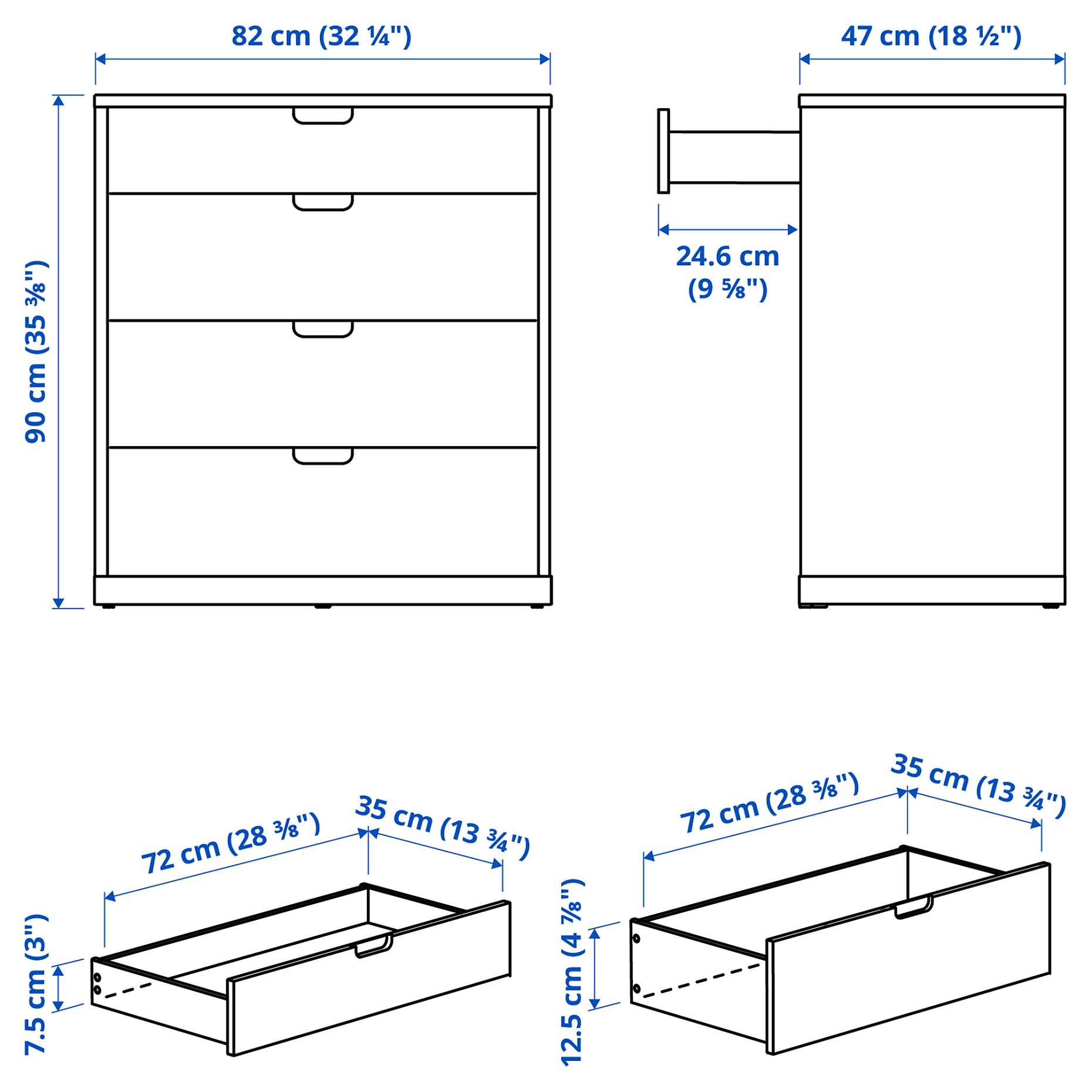 TONSTAD, chest of 4 drawers, 82x47x90 cm, 706.146.18