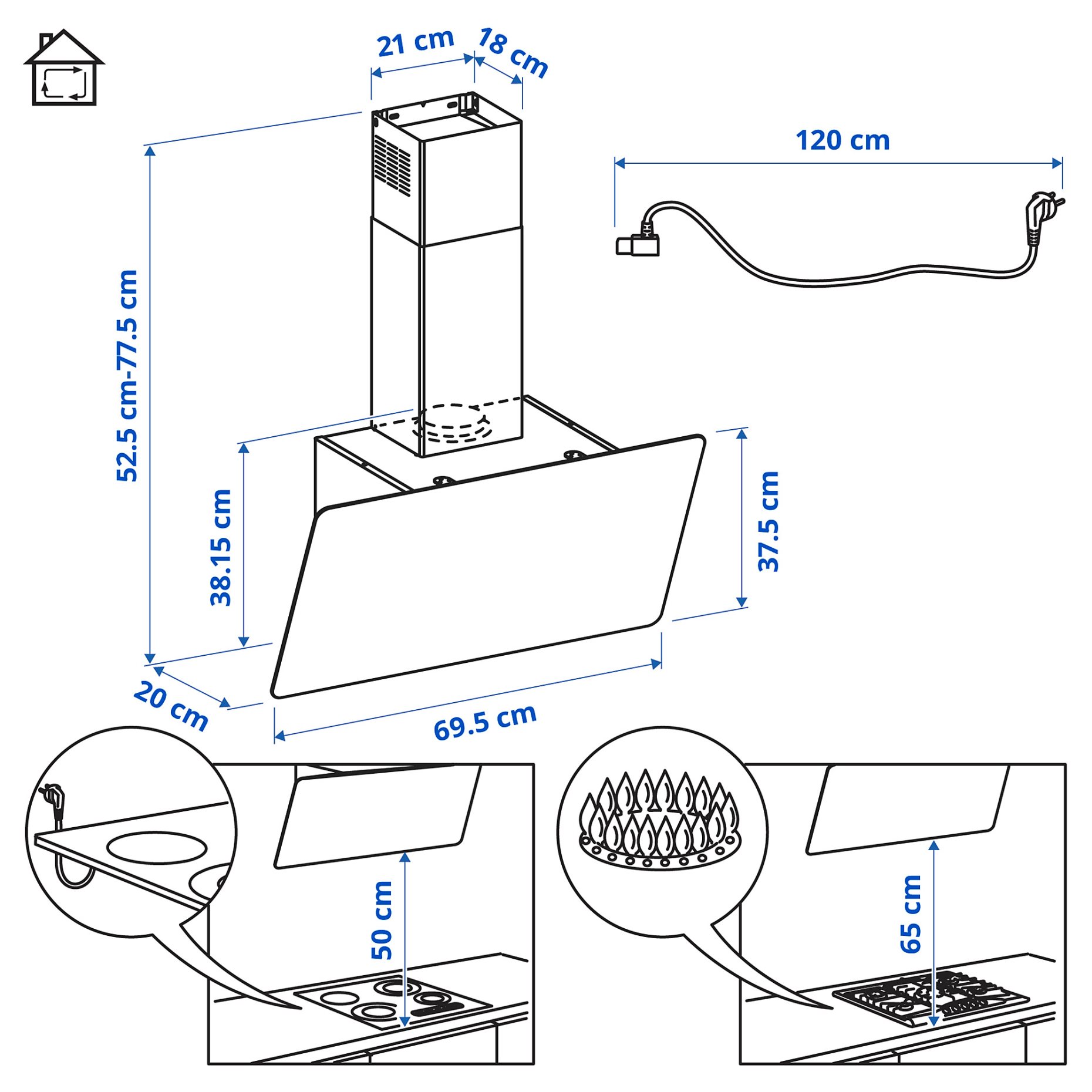 KNUVEBO, απορροφητήρας τοίχου/IKEA 500, 70 cm, 706.156.32