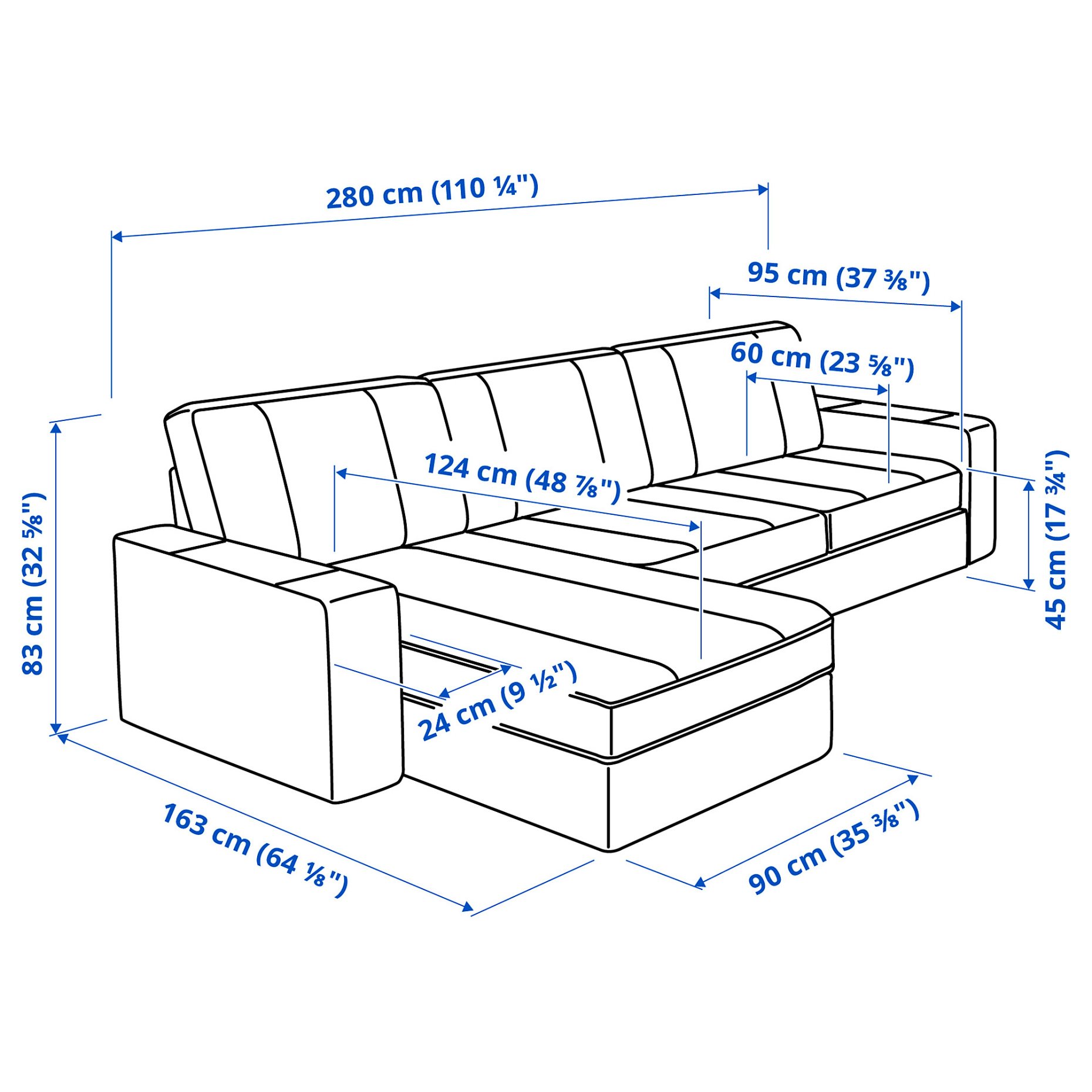 KIVIK, 3-seat sofa with chaise longue, 794.828.40