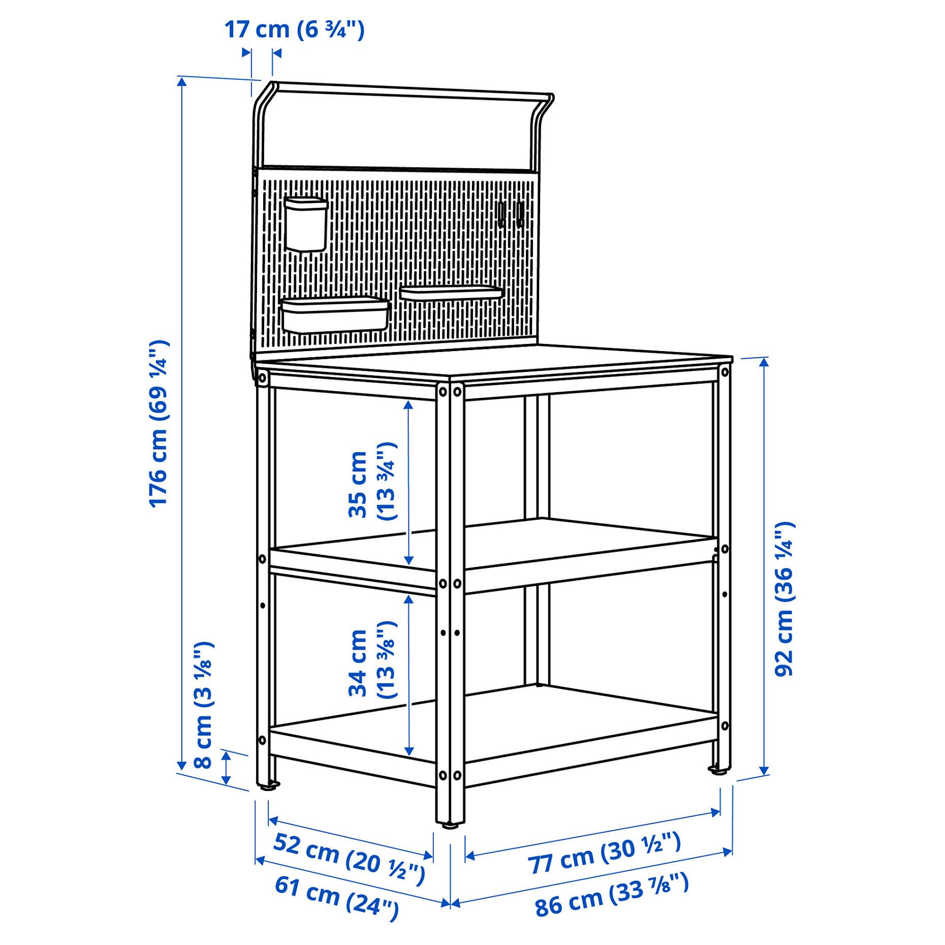 GRILLSKÄR, kitchen island with back panel/outdoor, 86x61x176 cm, 794.952.44