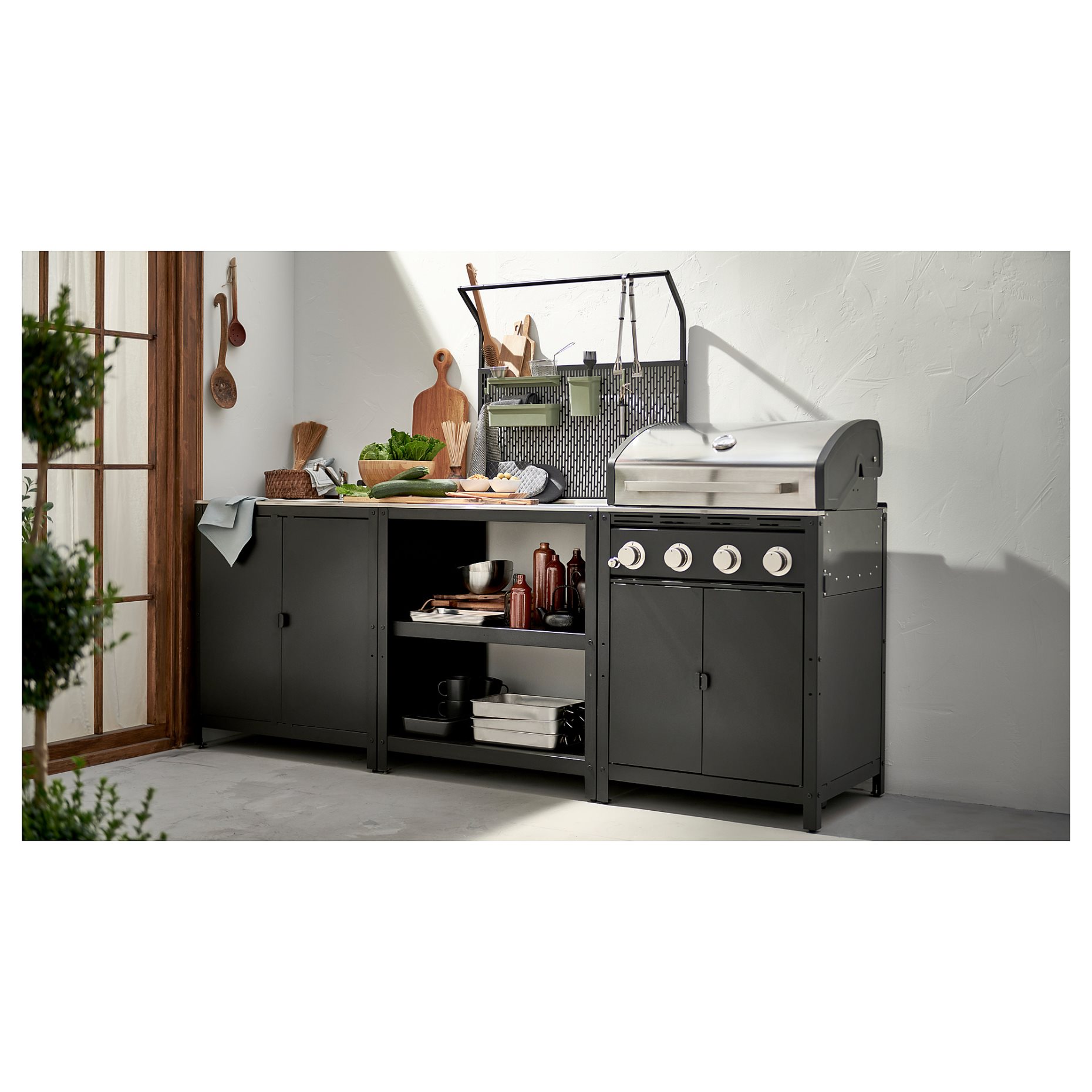 GRILLSKÄR, kitchen island with back panel/outdoor, 86x61x176 cm, 794.952.44