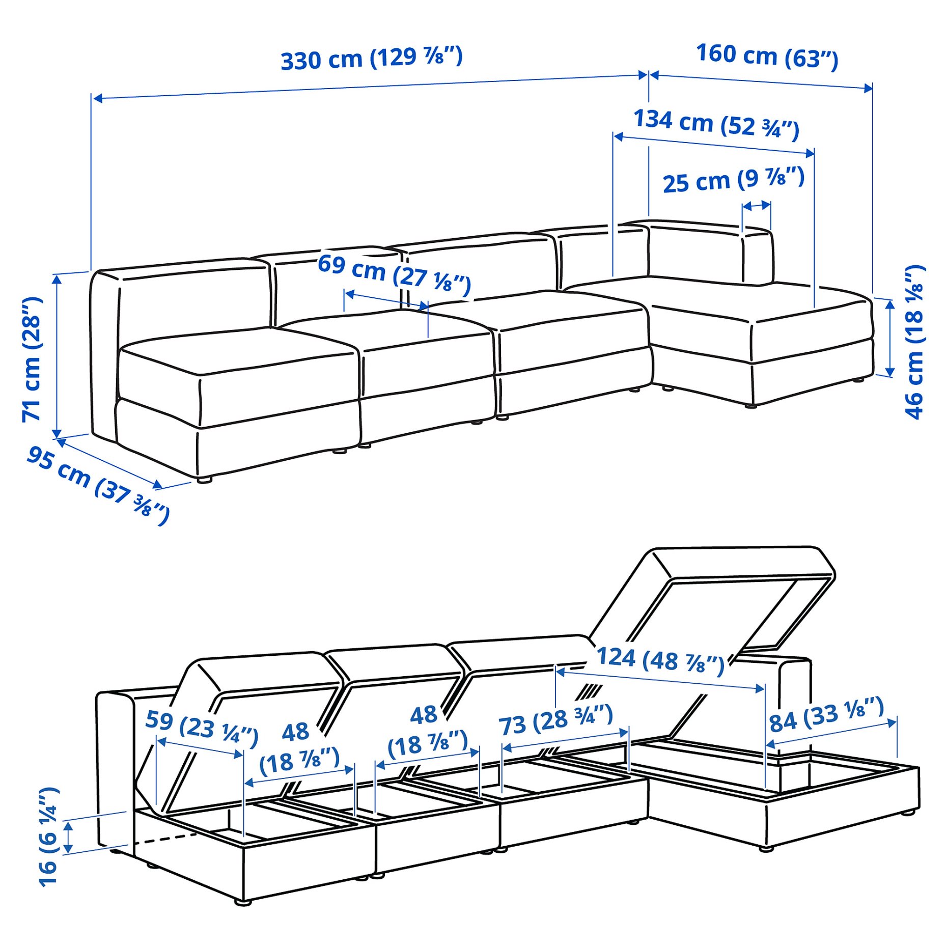 JÄTTEBO, 4,5-seat modular sofa with chaise longue/right, 796.077.03
