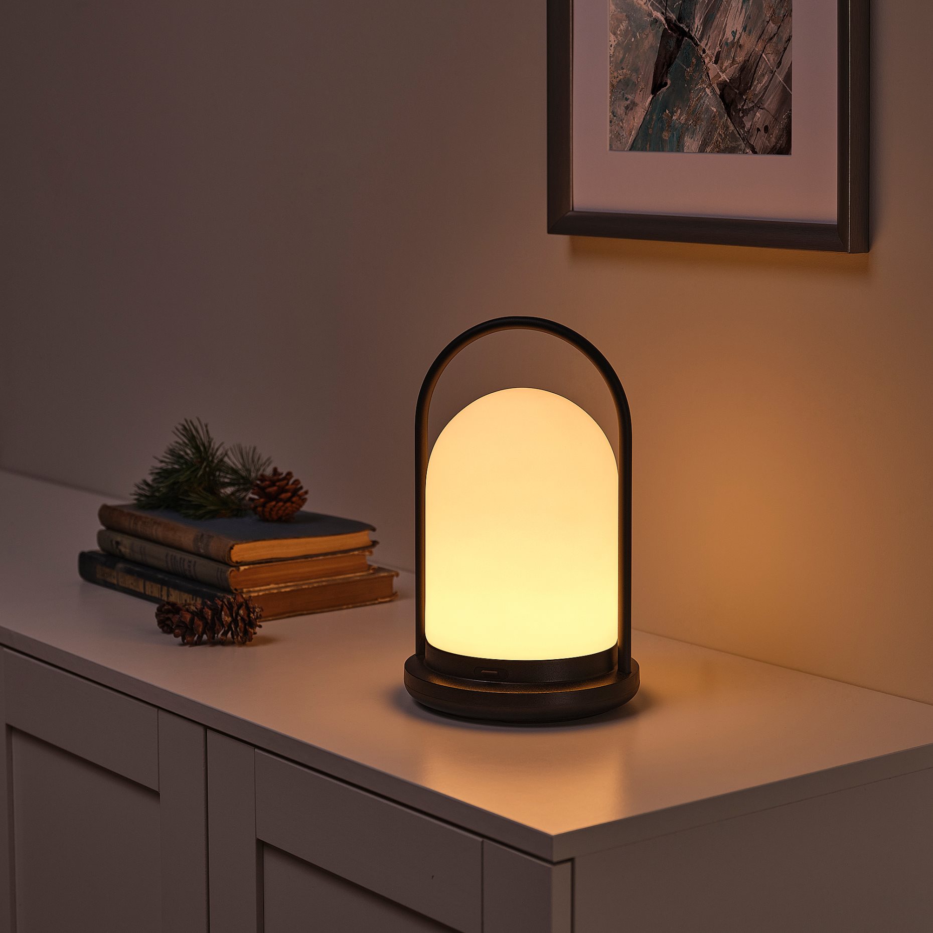 FRÖJDA, lantern with built-in LED light source/battery-operated/outdoor/dimmable, 28 cm, 805.821.55