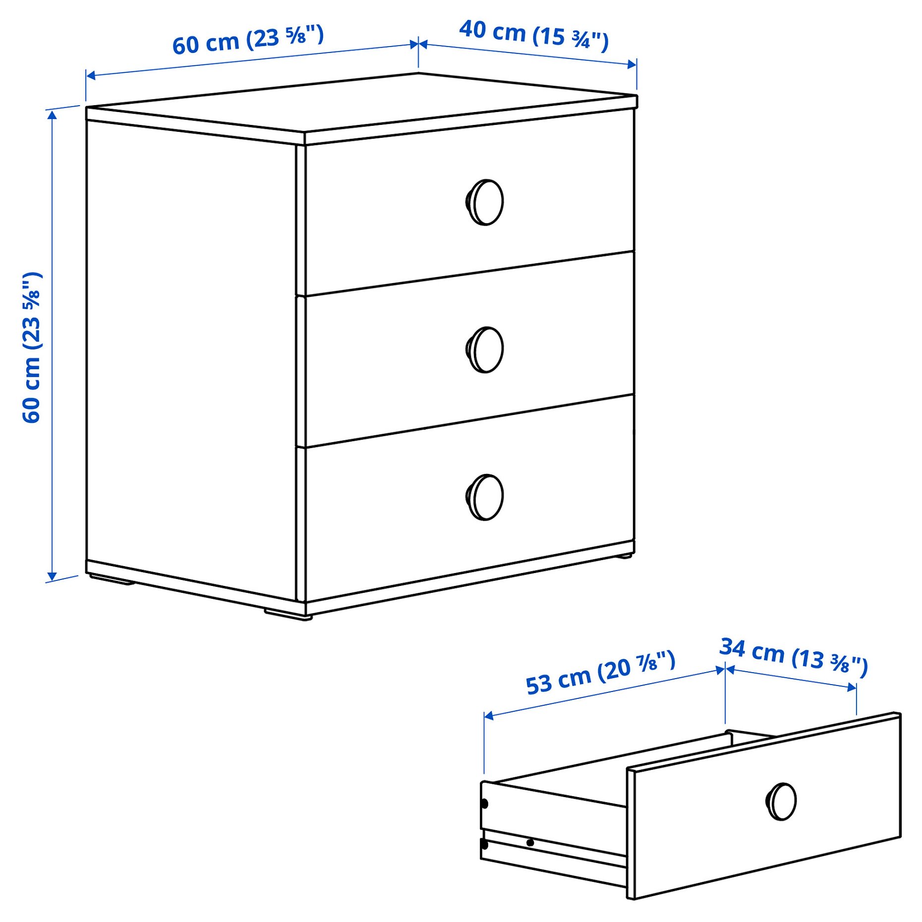 GODISHUS, chest of 3 drawers, 60x40x60 cm, 805.980.95