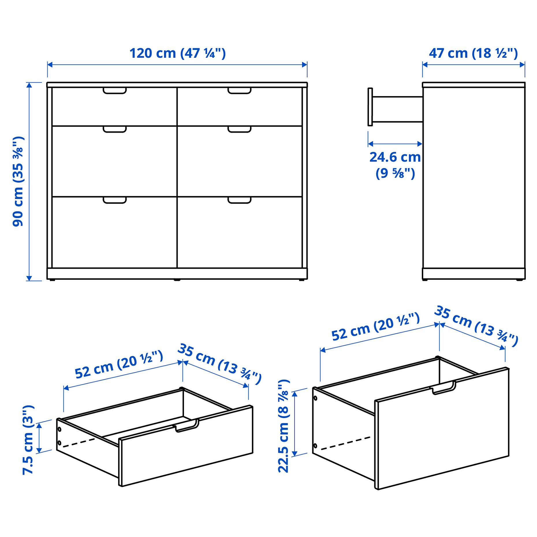 TONSTAD, chest of 6 drawers, 120x47x90 cm, 806.146.27